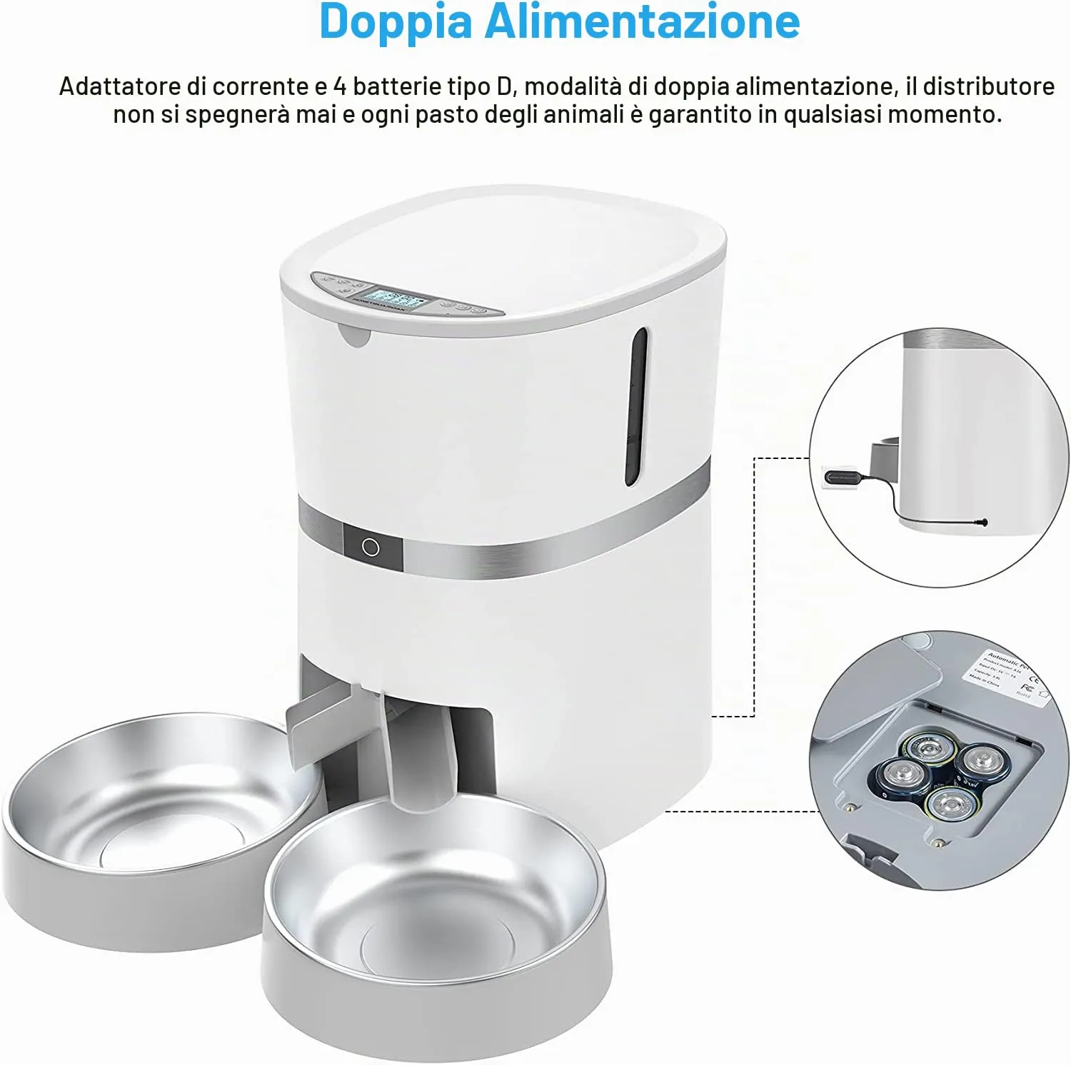 WellToBe Wifi Distributore Automatico di Cibo per Due Gatti, Alimentatore Automatico per Animali e Cani Con App e separatore, Timer e di Registrazione del Suono Fino a 6 pasti al Giorno - immagine 7