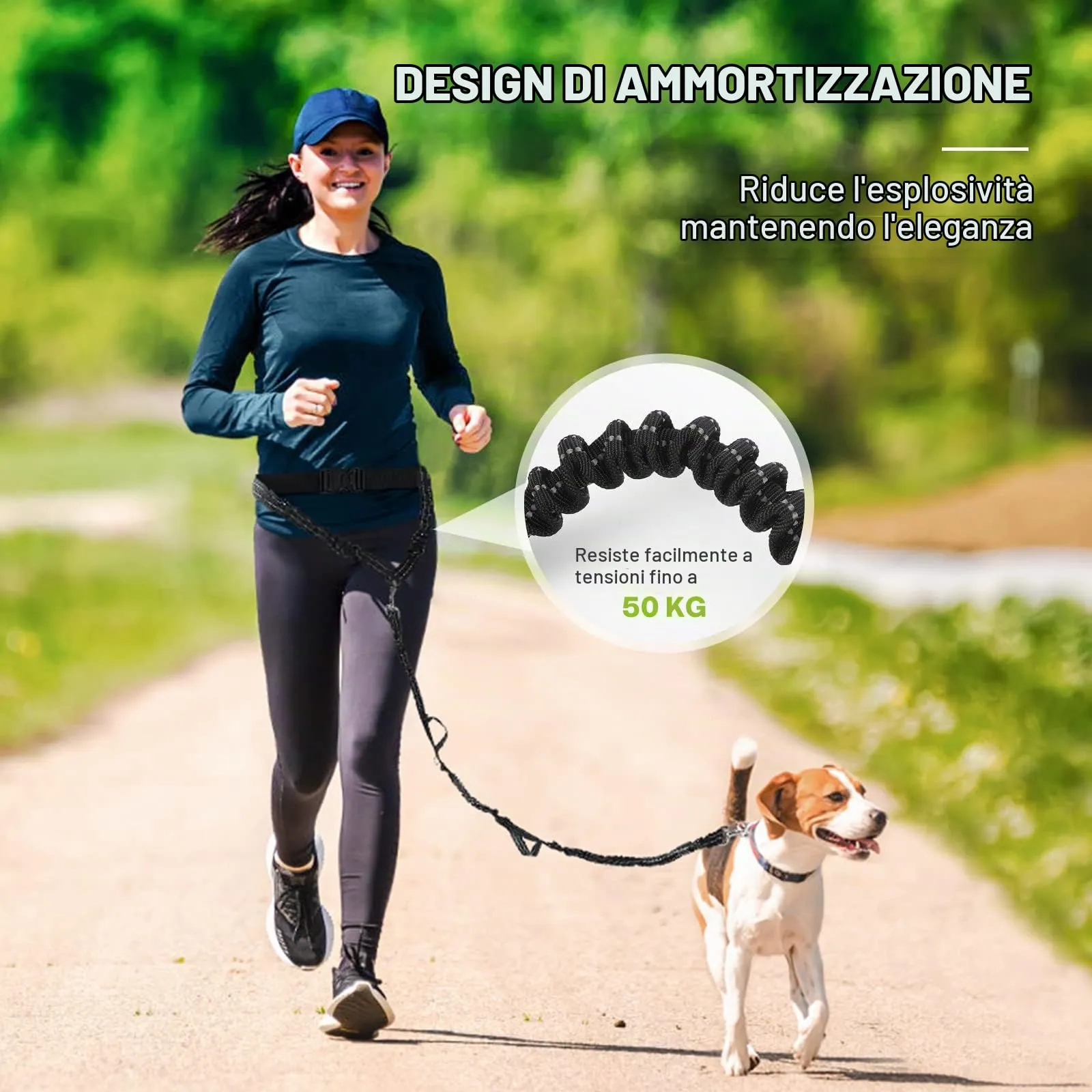 Pecute Guinzaglio da Corsa per Cani a Mani Libere con Ampia Cintura di Supporto per la Schiena, Cintura da Passeggio per Cani Regolabile con Tasche Multiple - immagine 4