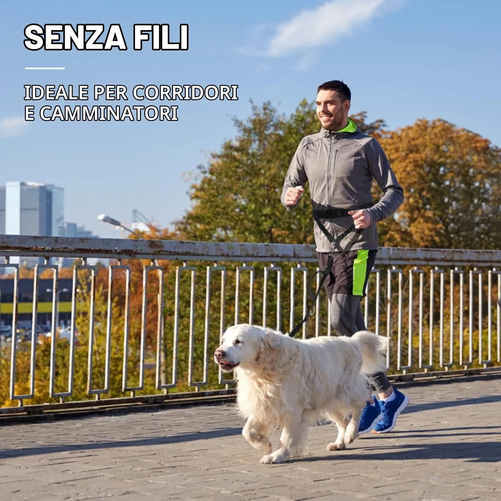 Pecute Guinzaglio da Corsa per Cani a Mani Libere con Ampia Cintura di Supporto per la Schiena, Cintura da Passeggio per Cani Regolabile con Tasche Multiple - immagine 5