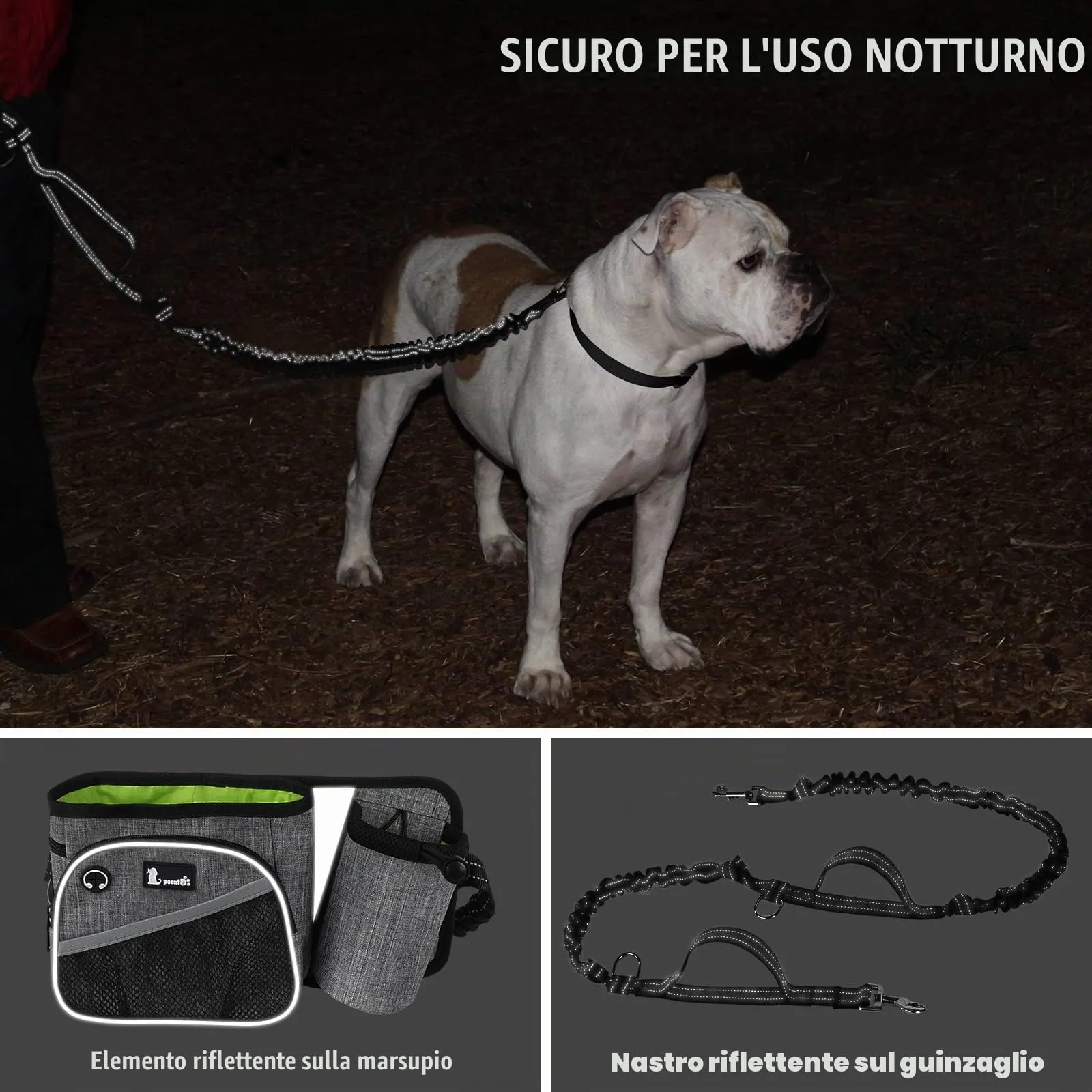 Pecute Guinzaglio da Corsa per Cani a Mani Libere con Ampia Cintura di Supporto per la Schiena, Cintura da Passeggio per Cani Regolabile con Tasche Multiple - immagine 8