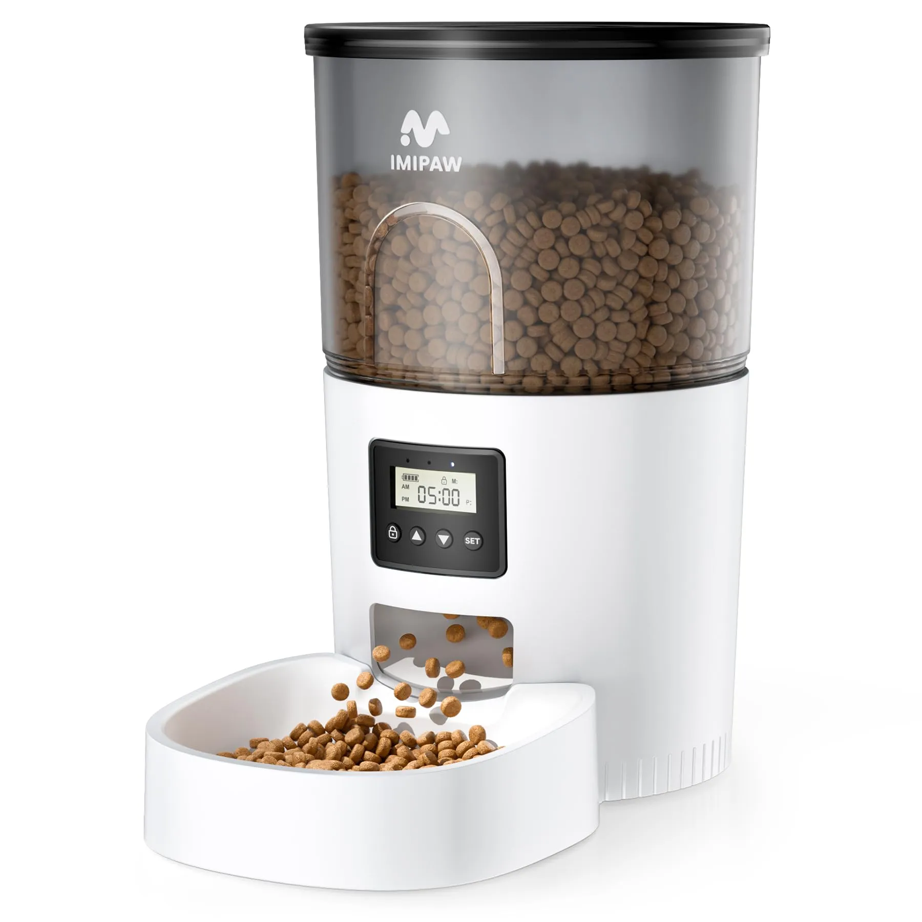 IMIPAW Mangiatoia automatica per gatti, 3 l, dispenser di cibo secco per gatti con design senza intasamento, alimentatore automatico per animali domestici per cani e gatti, 1-4 pasti al giorno - immagine 1