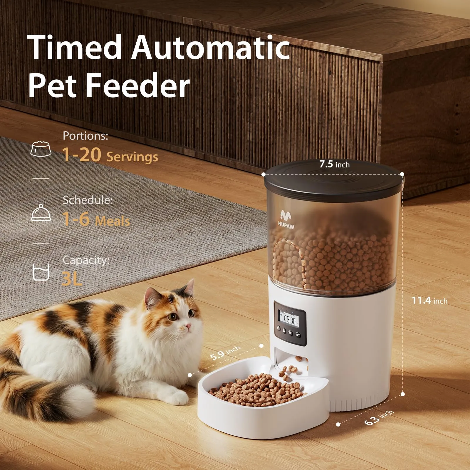 IMIPAW Mangiatoia automatica per gatti, 3 l, dispenser di cibo secco per gatti con design senza intasamento, alimentatore automatico per animali domestici per cani e gatti, 1-4 pasti al giorno - immagine 5