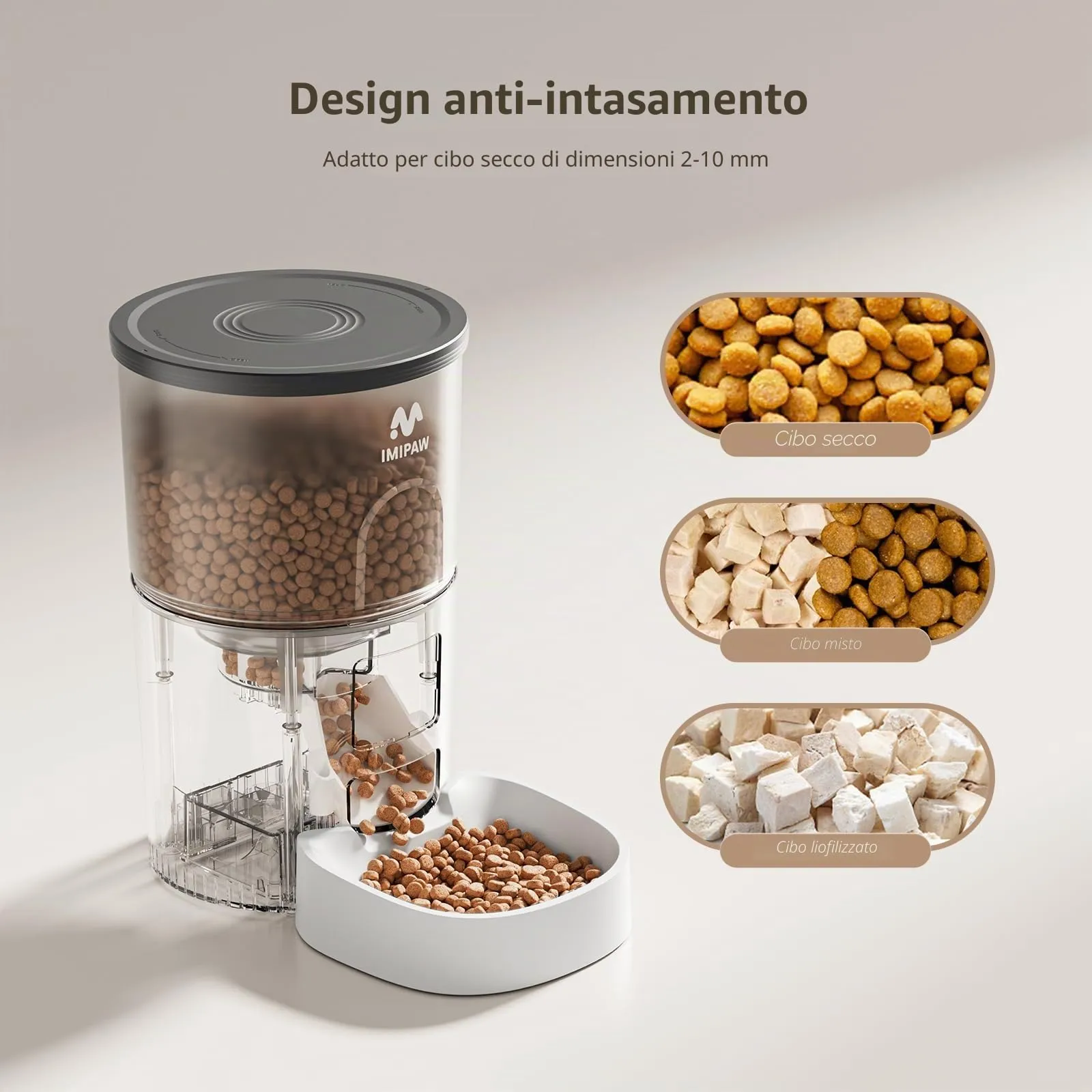IMIPAW Mangiatoia automatica per gatti, 3 l, dispenser di cibo secco per gatti con design senza intasamento, alimentatore automatico per animali domestici per cani e gatti, 1-4 pasti al giorno - immagine 7
