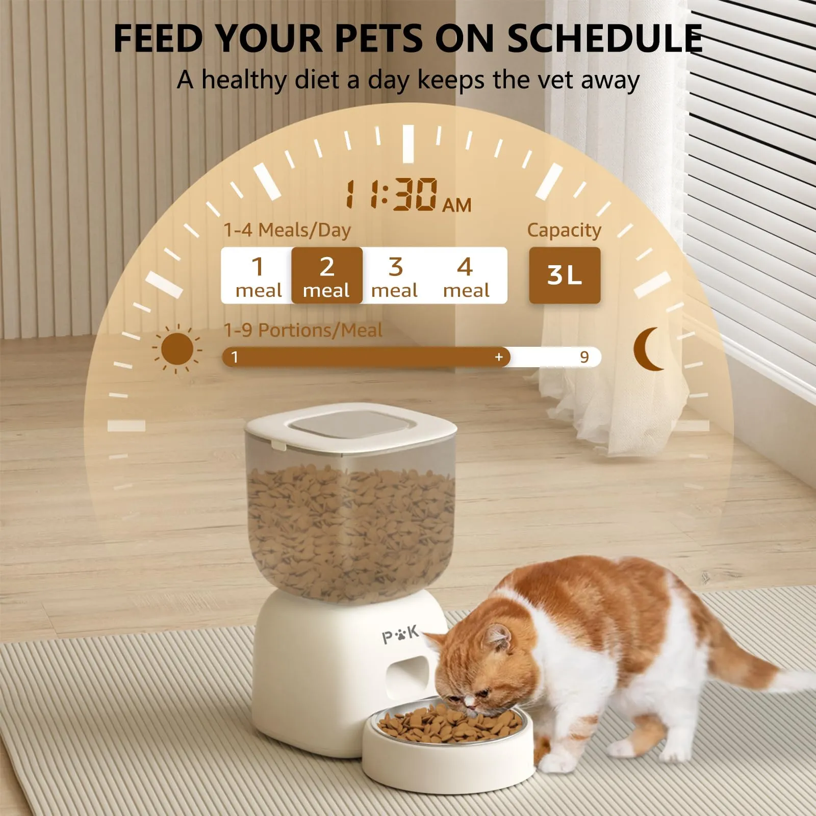 Distributore Automatico Cibo Gatti e Fontanella per Gatti Combo, Durata Della Batteria Fino a 180 Giorni, Registrazione 10S, 1-4 Pasti al Giorno, 3L Dispenser Crocchette Gatto e 2L Fontana - immagine 2
