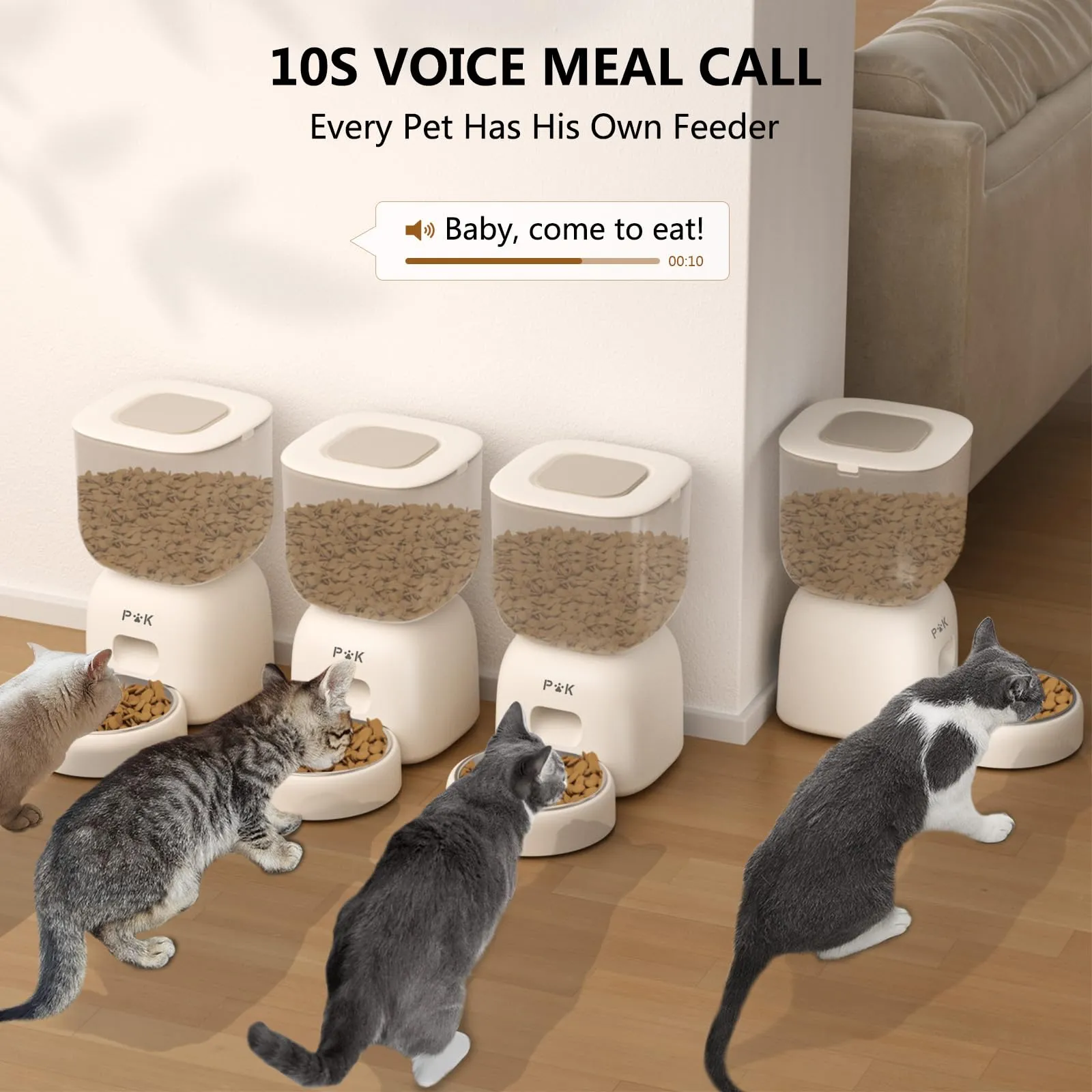 Distributore Automatico Cibo Gatti e Fontanella per Gatti Combo, Durata Della Batteria Fino a 180 Giorni, Registrazione 10S, 1-4 Pasti al Giorno, 3L Dispenser Crocchette Gatto e 2L Fontana - immagine 5