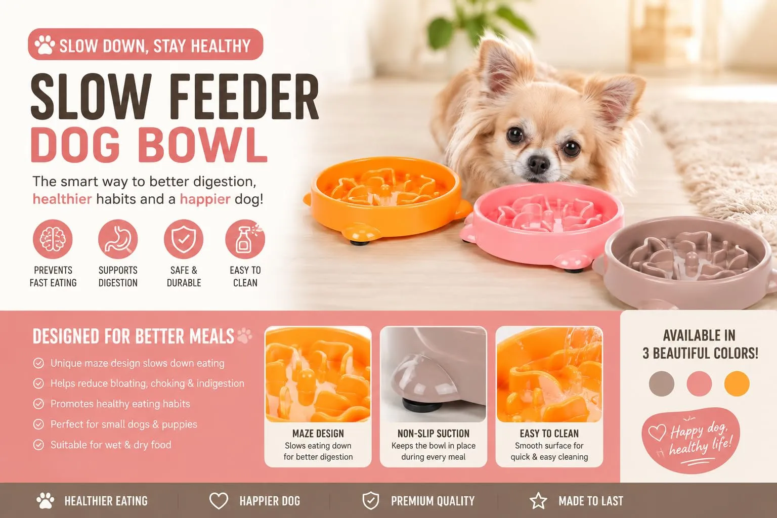 Flamingo Ciotola per Cani Anti Ingozzamento Bini 0.3L - 16x3,5cm - per cani di piccola taglia - Ciotola per alimentazione lenta - Favorisce un'alimentazione e una digestione lenta - immagine 7