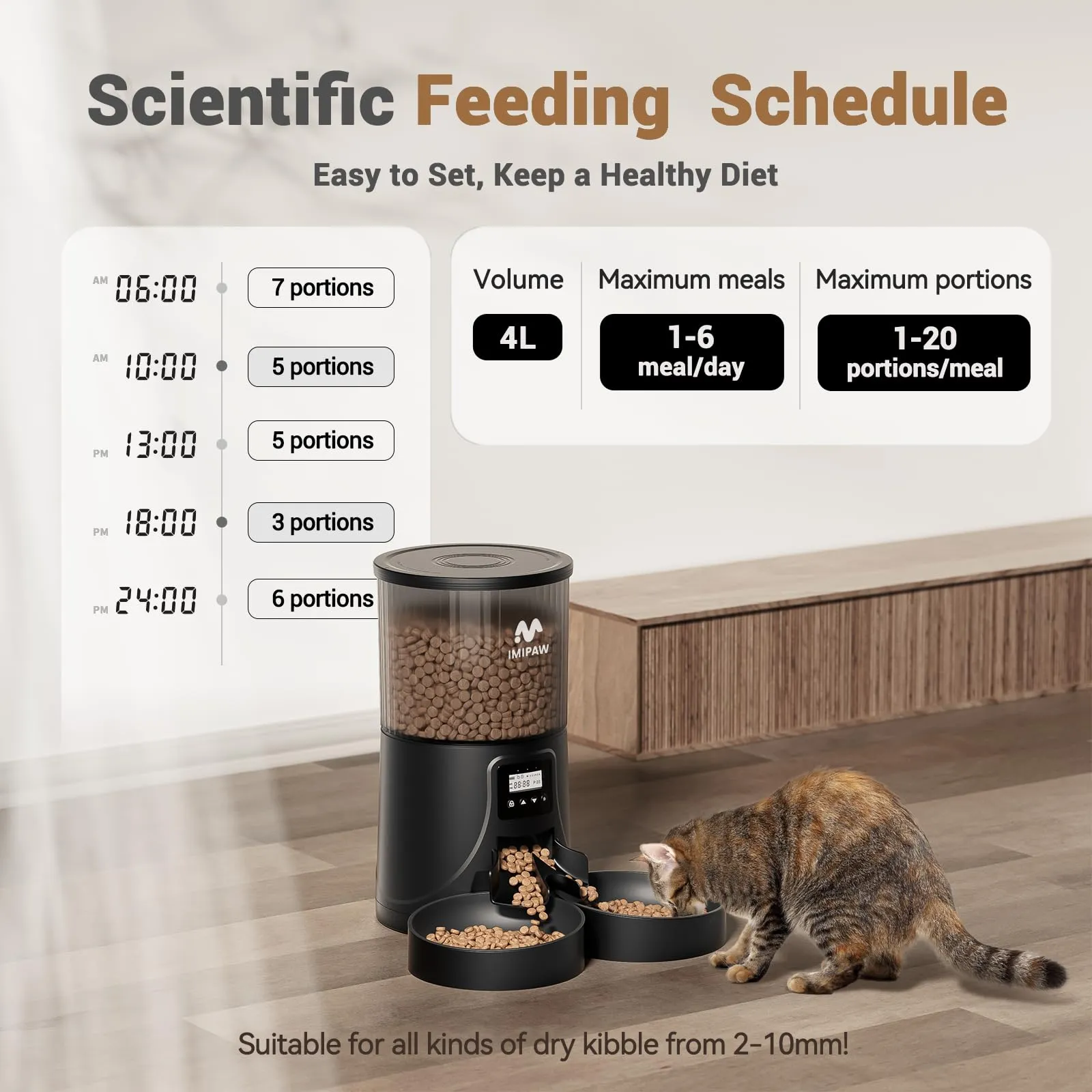 IMIPAW Distributore Automatico Cibo Gatti con 2 Ciotole, Dispenser Cibo - immagine 2