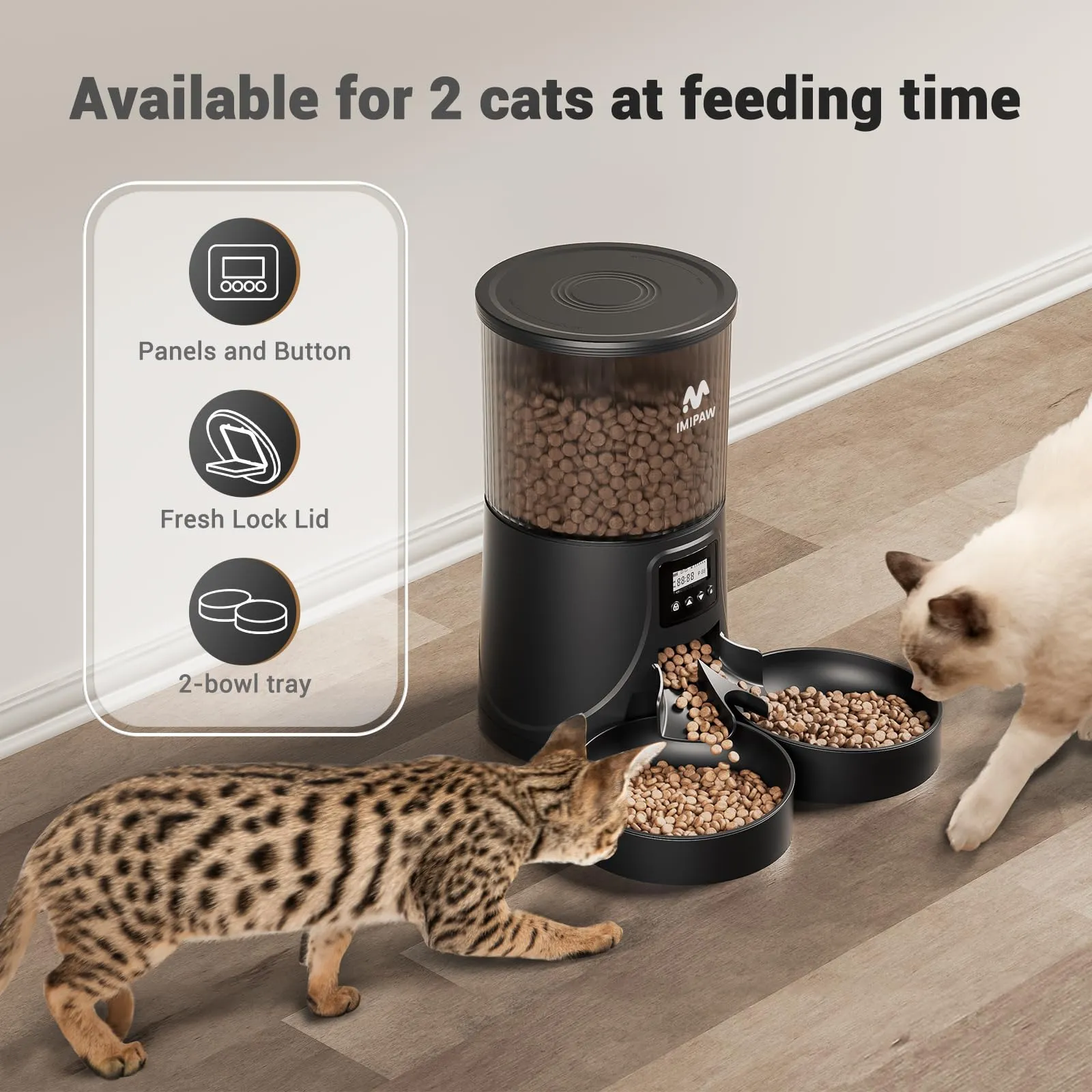 IMIPAW Distributore Automatico Cibo Gatti con 2 Ciotole, Dispenser Cibo - immagine 4