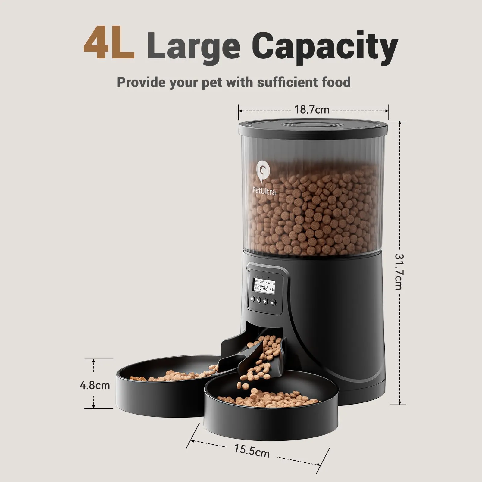 IMIPAW Distributore Automatico Cibo Gatti con 2 Ciotole, Dispenser Cibo - immagine 9