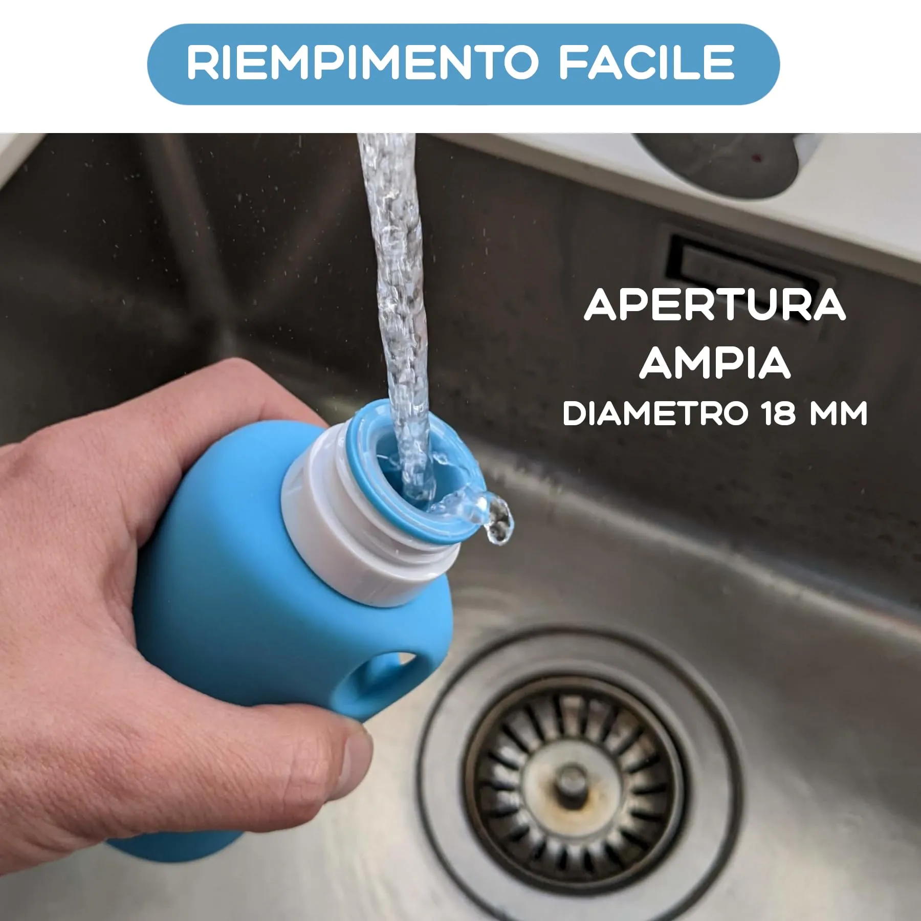 Bottiglia per Pipì Cane in Silicone 150 ml, Azzurro Chiaro. Bottiglia per Pulire la Pipì del Cane in Strada, Flessibile e Portatile, Antigoccia, con Getto a Pressione e Moschettone (Azzurro 150 ml) - immagine 4