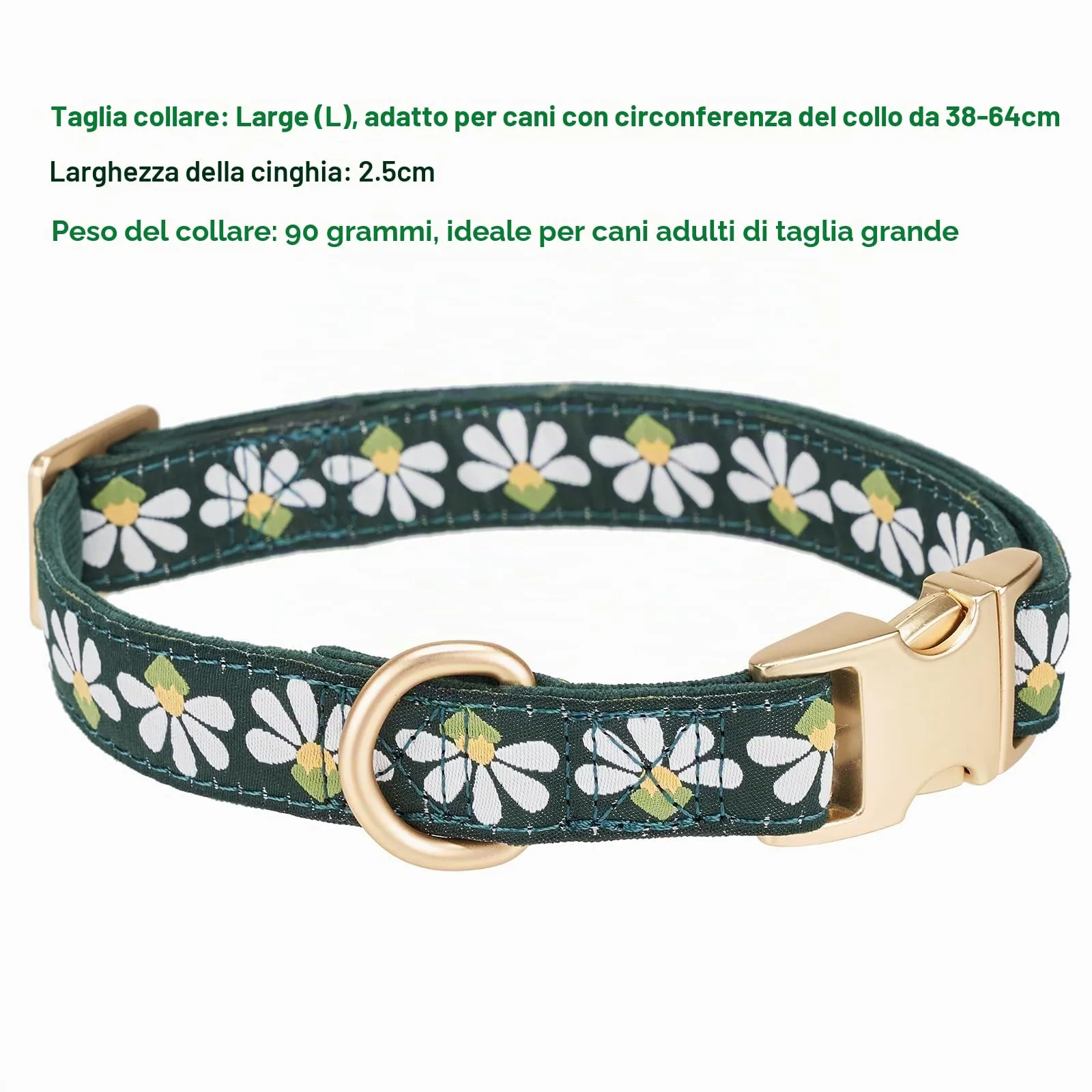YUDOTE Collare per cani in morbido velluto a coste con nastro jacquard, collare floreale di alta qualità, per cani di taglia grande, uso quotidiano, verde - immagine 2