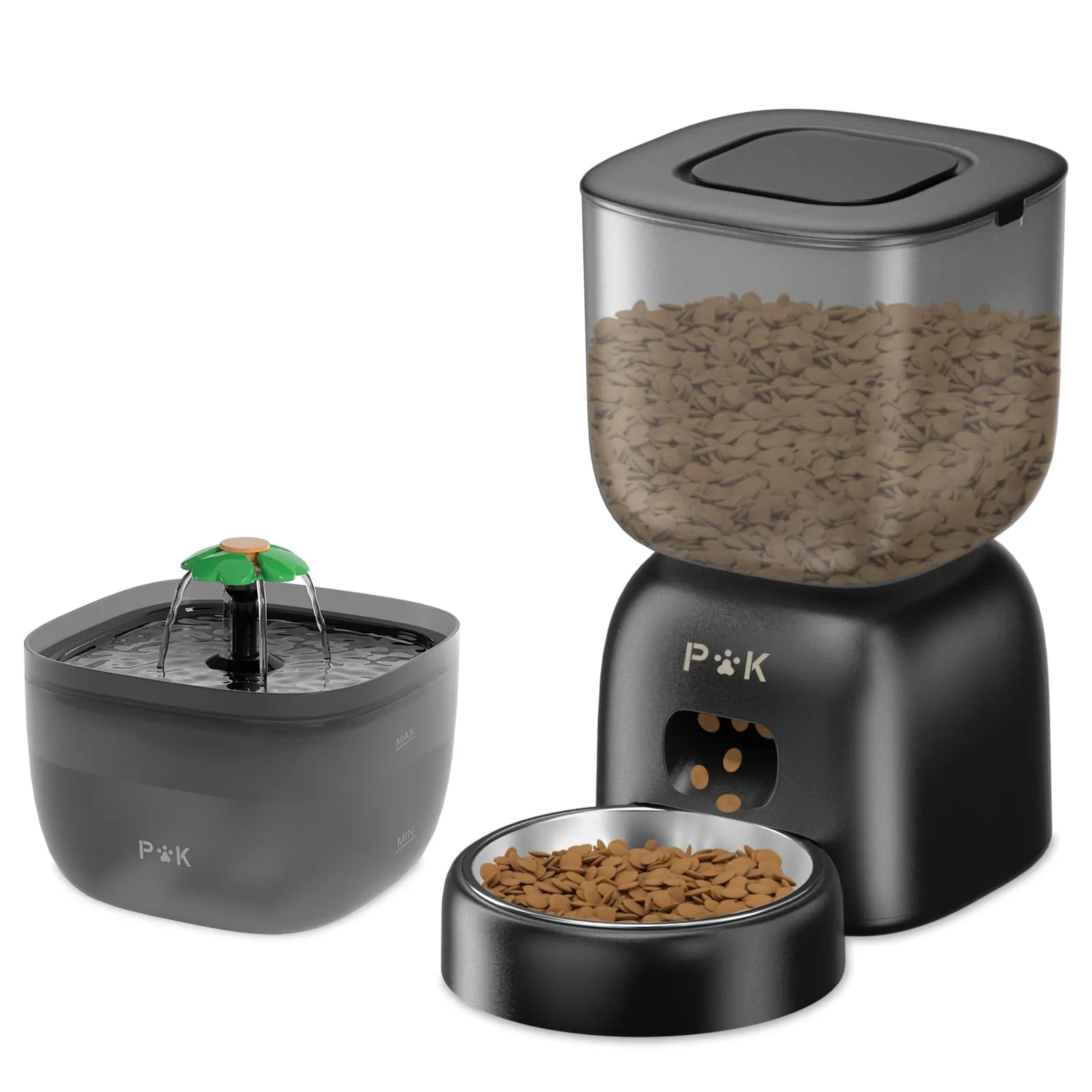 Distributore Automatico Cibo Gatti e Fontanella per Gatti Combo, Durata Della Batteria Fino a 180 Giorni, Registrazione 10S, 1-4 Pasti al Giorno, 3L Dispenser Crocchette Gatto e 2L Fontana - immagine 1