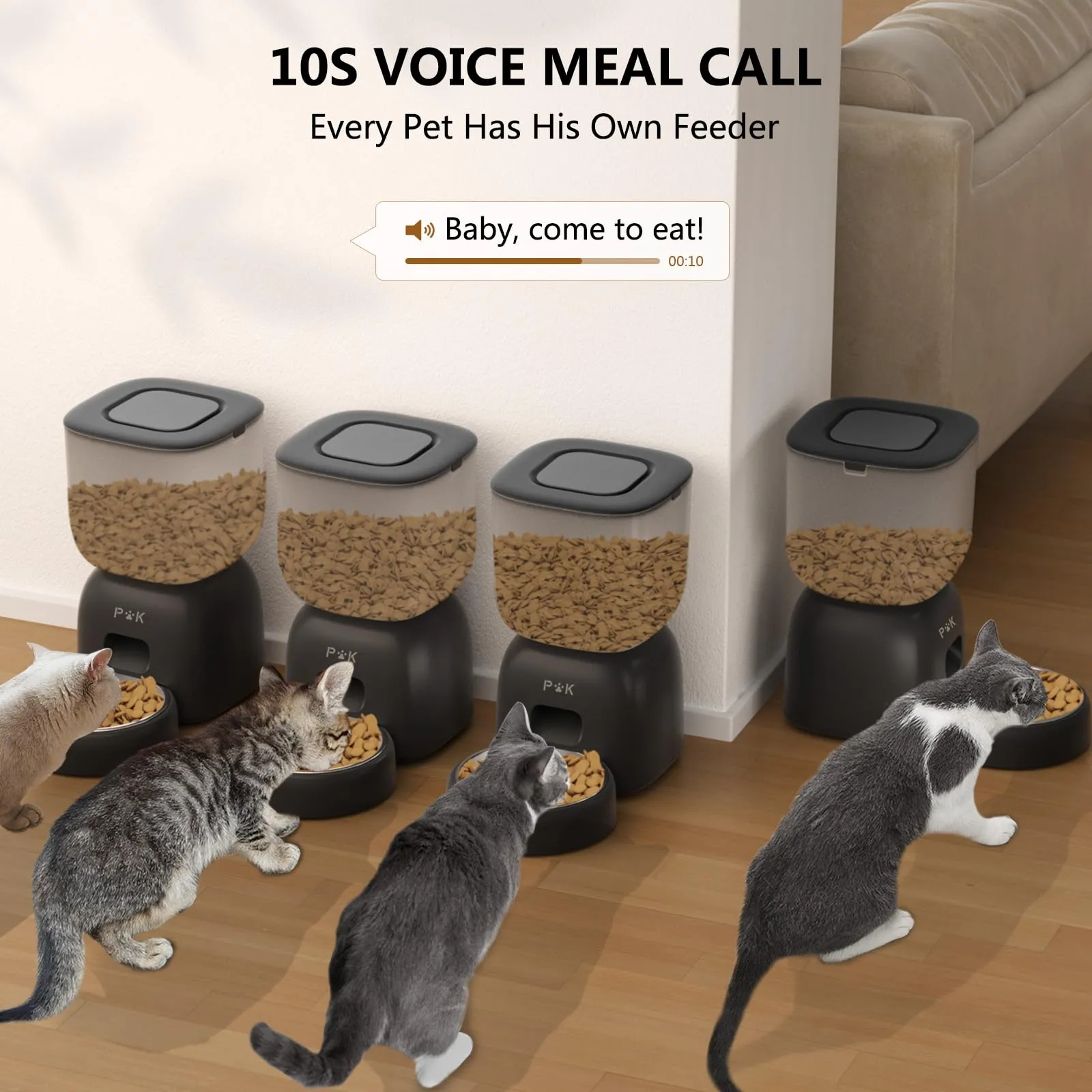 Distributore Automatico Cibo Gatti e Fontanella per Gatti Combo, Durata Della Batteria Fino a 180 Giorni, Registrazione 10S, 1-4 Pasti al Giorno, 3L Dispenser Crocchette Gatto e 2L Fontana - immagine 7