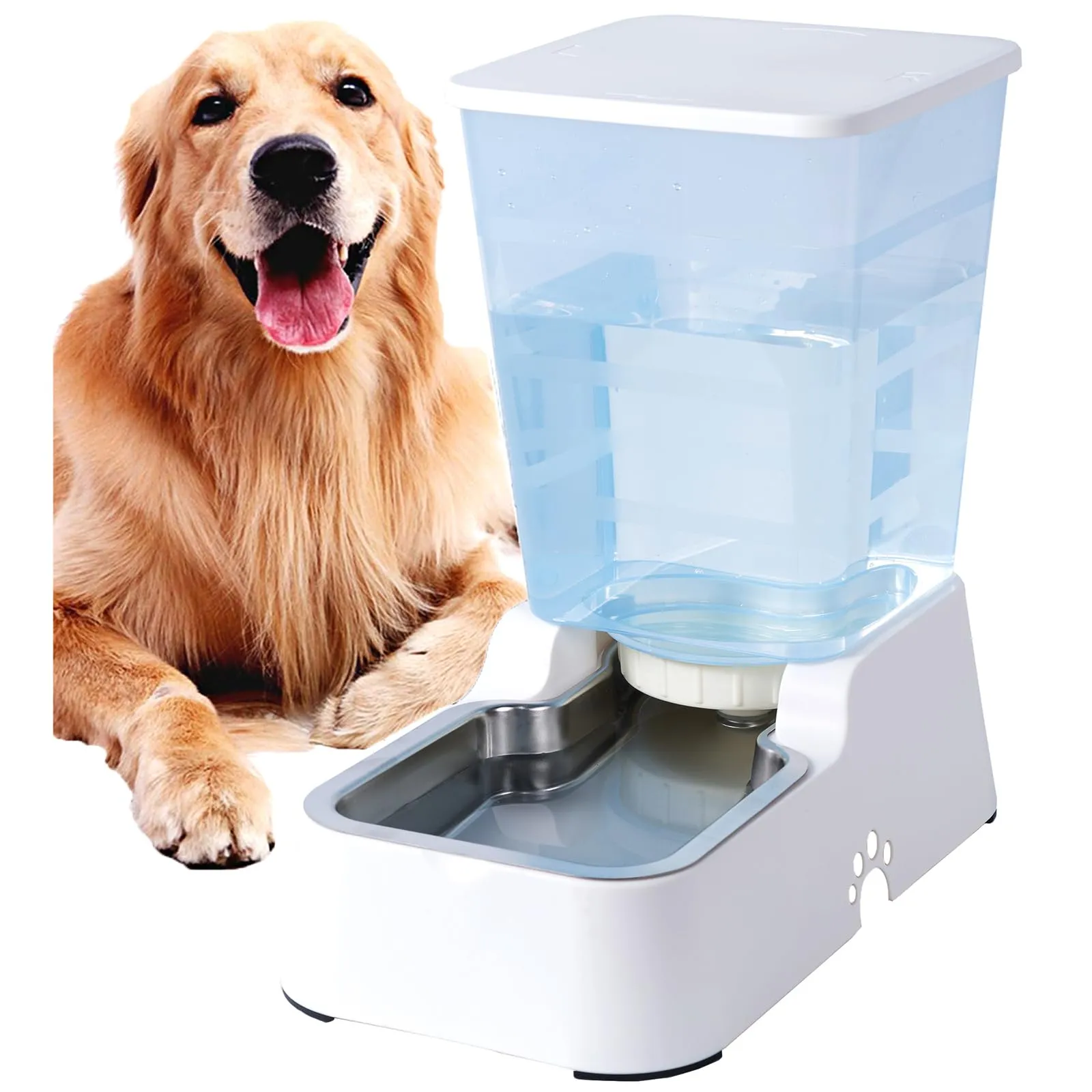 5L Automatico a Gravità Distributore di Acqua per Cani e Gatti, con Ciotola in acciaio Inossidabile, Adatto per Cani Gatti Domestici (Distributore di acqua 5 L Bianco) - immagine 1