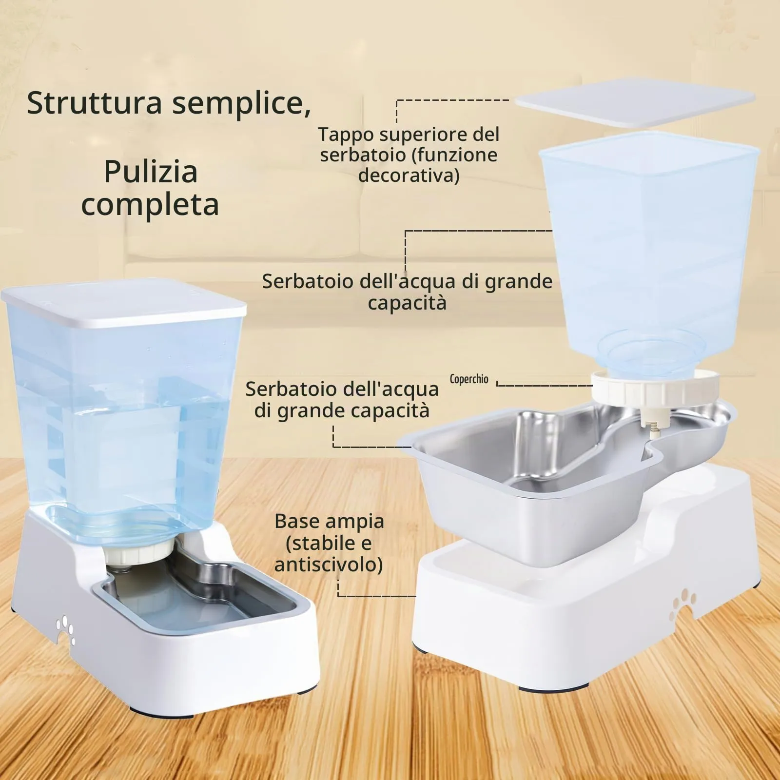 5L Automatico a Gravità Distributore di Acqua per Cani e Gatti, con Ciotola in acciaio Inossidabile, Adatto per Cani Gatti Domestici (Distributore di acqua 5 L Bianco) - immagine 3