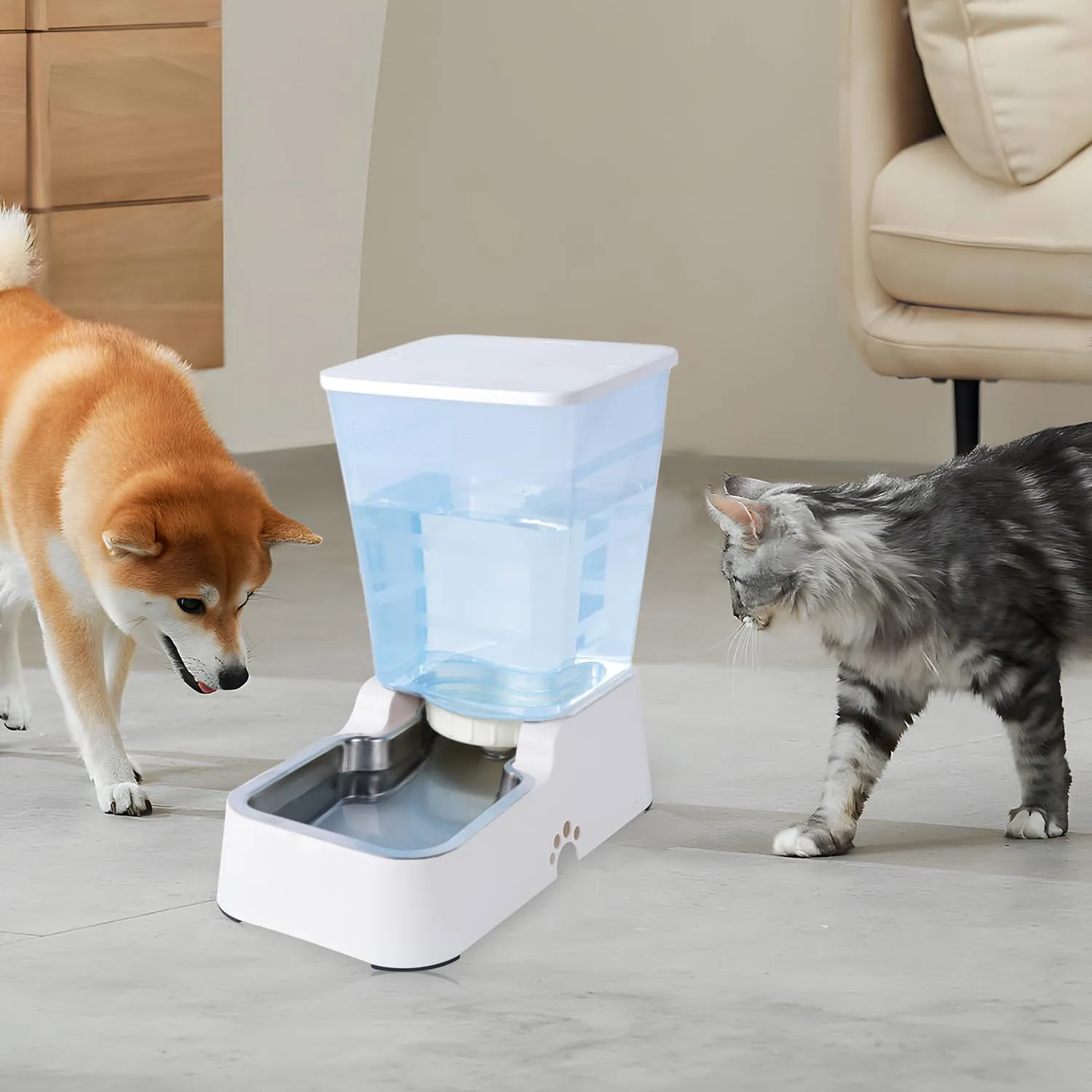 5L Automatico a Gravità Distributore di Acqua per Cani e Gatti, con Ciotola in acciaio Inossidabile, Adatto per Cani Gatti Domestici (Distributore di acqua 5 L Bianco) - immagine 4