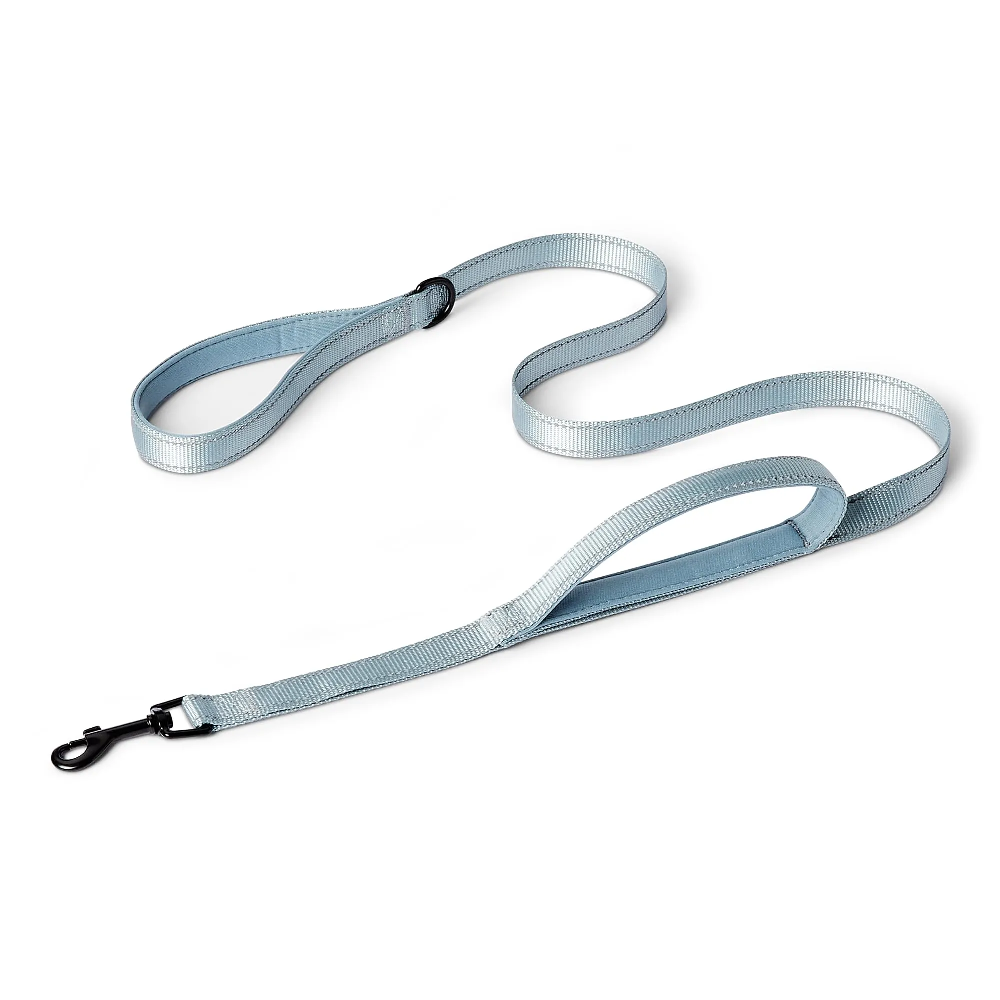 Amazon Basics - Guinzaglio Riflettente su Entrambi i Lati per Cani con Doppia Impugnatura Imbottita e Anello a D, 180cm, Nero/Blu - immagine 1
