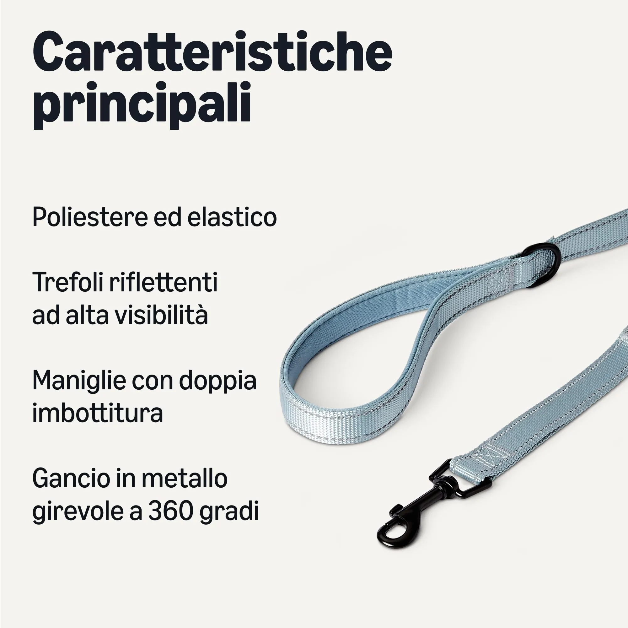 Amazon Basics - Guinzaglio Riflettente su Entrambi i Lati per Cani con Doppia Impugnatura Imbottita e Anello a D, 180cm, Nero/Blu - immagine 2