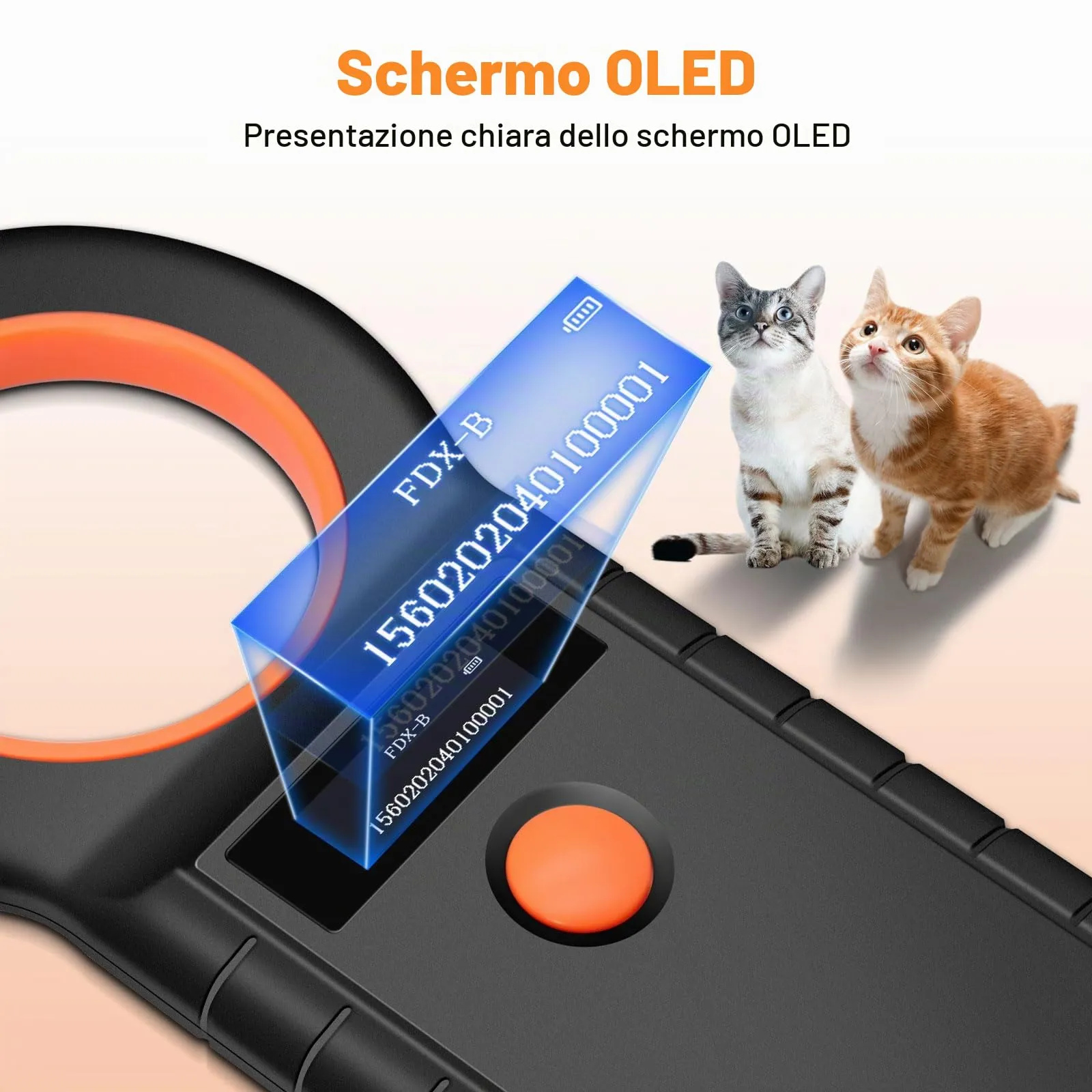 Pixelure Scanner di Microchip per Animali Domestici, Lettore di Chip OLED per Cani/Gatti, Lettore di Chip per Animali Domestici USB Ricaricabile per EMID/FDX-B (ISO 11784/11785) (USB) - immagine 4
