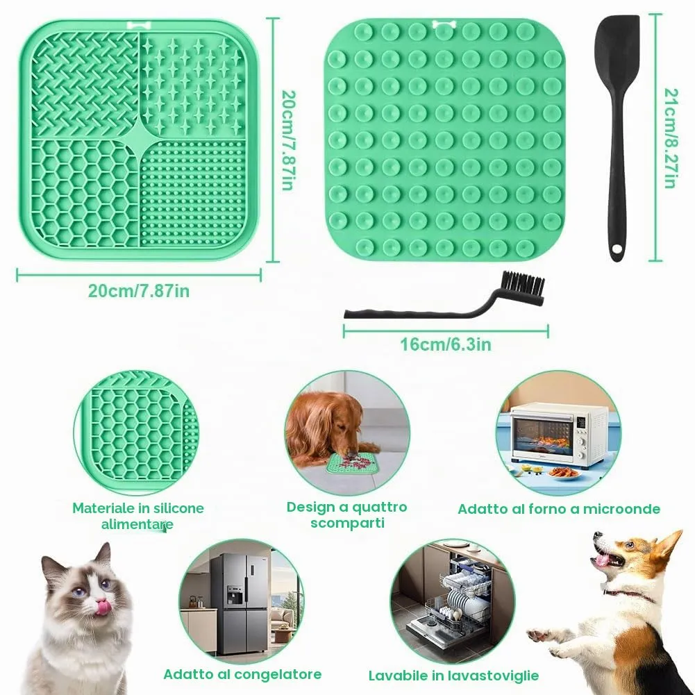 HOTUT Tappetino da Leccare per Cani e Gatti,2 Pezzi Cane Pad Leccare con Spatola e Spazzola,Senza BPA Lick Mat per Cani con Ventosa per Bagno Toelettatura,Alleviare L'ansia - immagine 2