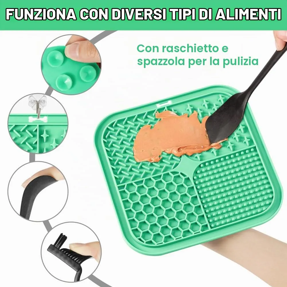 HOTUT Tappetino da Leccare per Cani e Gatti,2 Pezzi Cane Pad Leccare con Spatola e Spazzola,Senza BPA Lick Mat per Cani con Ventosa per Bagno Toelettatura,Alleviare L'ansia - immagine 3