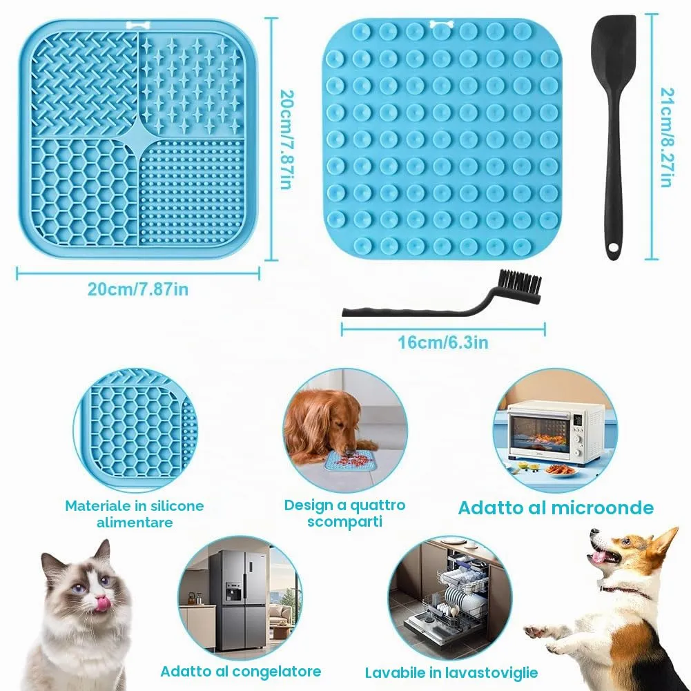 HOTUT Tappetino da Leccare per Cani e Gatti,2 Pezzi Cane Pad Leccare con Spatola e Spazzola,Senza BPA Lick Mat per Cani con Ventosa per Bagno Toelettatura,Alleviare L'ansia - immagine 2