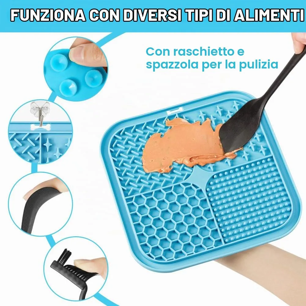 HOTUT Tappetino da Leccare per Cani e Gatti,2 Pezzi Cane Pad Leccare con Spatola e Spazzola,Senza BPA Lick Mat per Cani con Ventosa per Bagno Toelettatura,Alleviare L'ansia - immagine 3