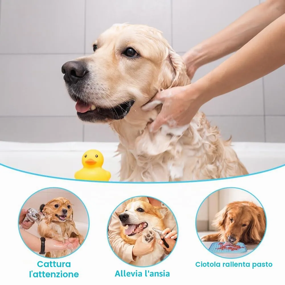 HOTUT Tappetino da Leccare per Cani e Gatti,2 Pezzi Cane Pad Leccare con Spatola e Spazzola,Senza BPA Lick Mat per Cani con Ventosa per Bagno Toelettatura,Alleviare L'ansia - immagine 4