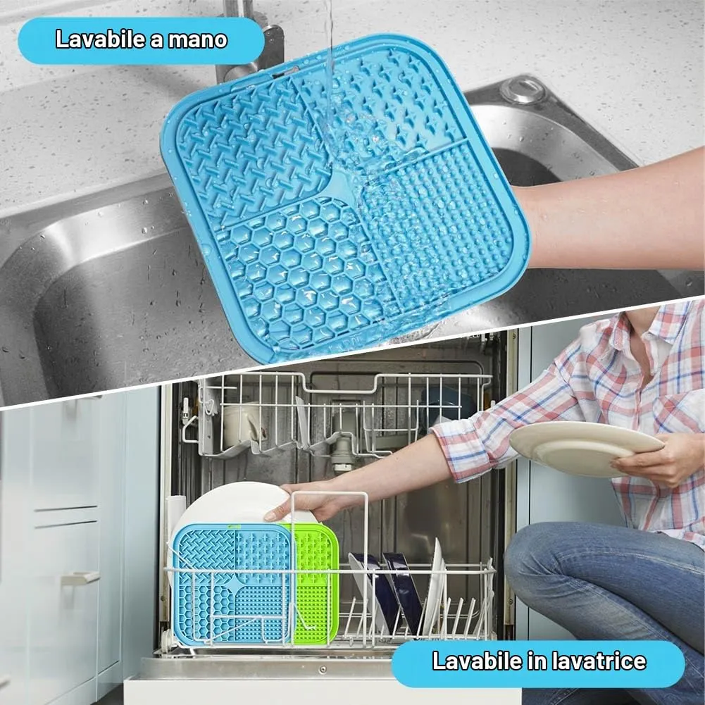 HOTUT Tappetino da Leccare per Cani e Gatti,2 Pezzi Cane Pad Leccare con Spatola e Spazzola,Senza BPA Lick Mat per Cani con Ventosa per Bagno Toelettatura,Alleviare L'ansia - immagine 7