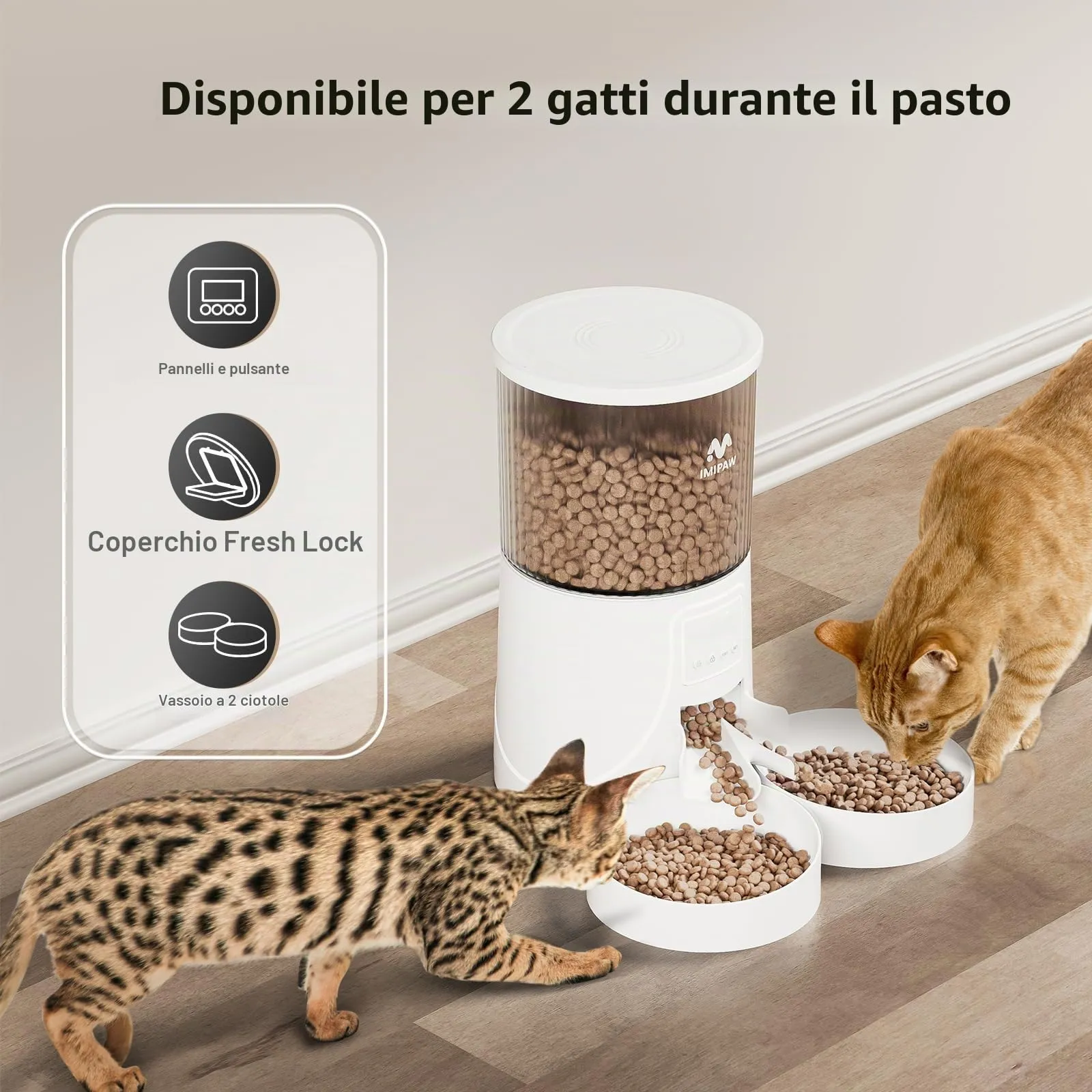 IMIPAW Distributore Automatico Cibo Gatti con 2 Ciotole, Controllato da APP - immagine 2