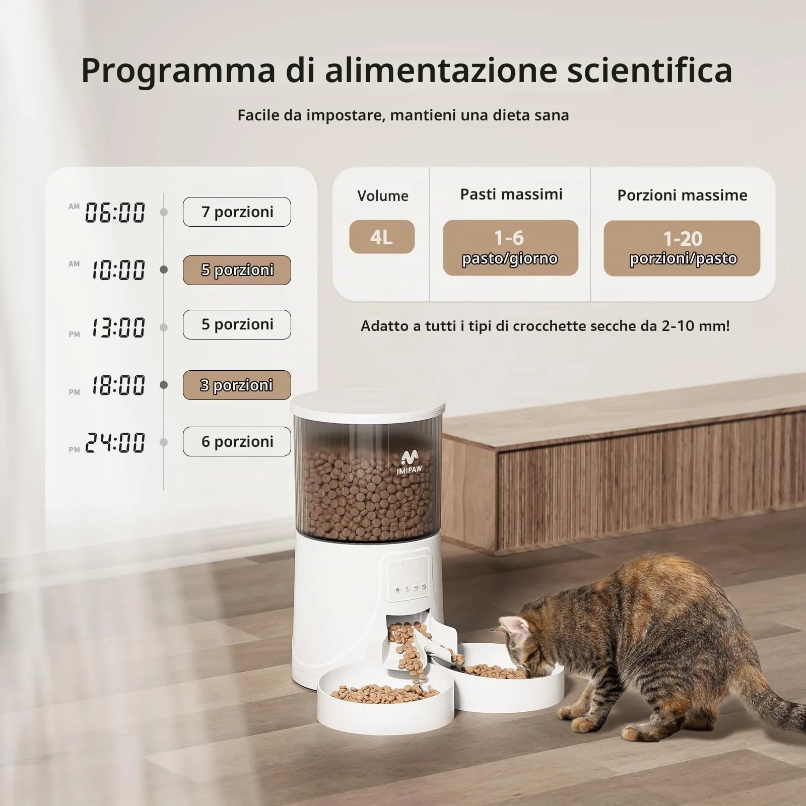 IMIPAW Distributore Automatico Cibo Gatti con 2 Ciotole, Controllato da APP - immagine 4