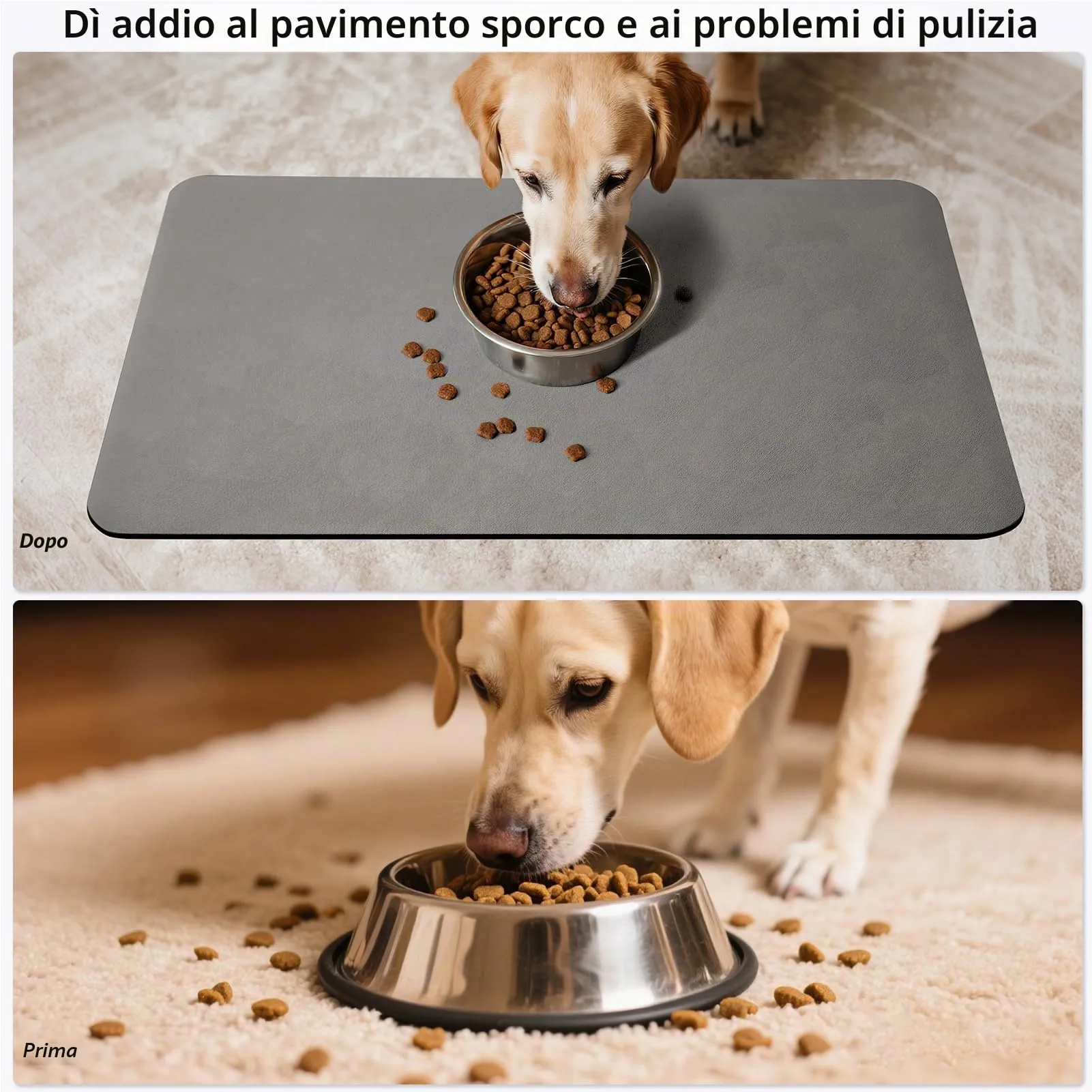 Tappetino Ciotola Cane,Super Assorbenti Tappetino Sottociotola Per Cani,Facile da Pulire Antiscivolo Tappetino Ciotole Gatto (Grigio, 60x90cm) - immagine 4