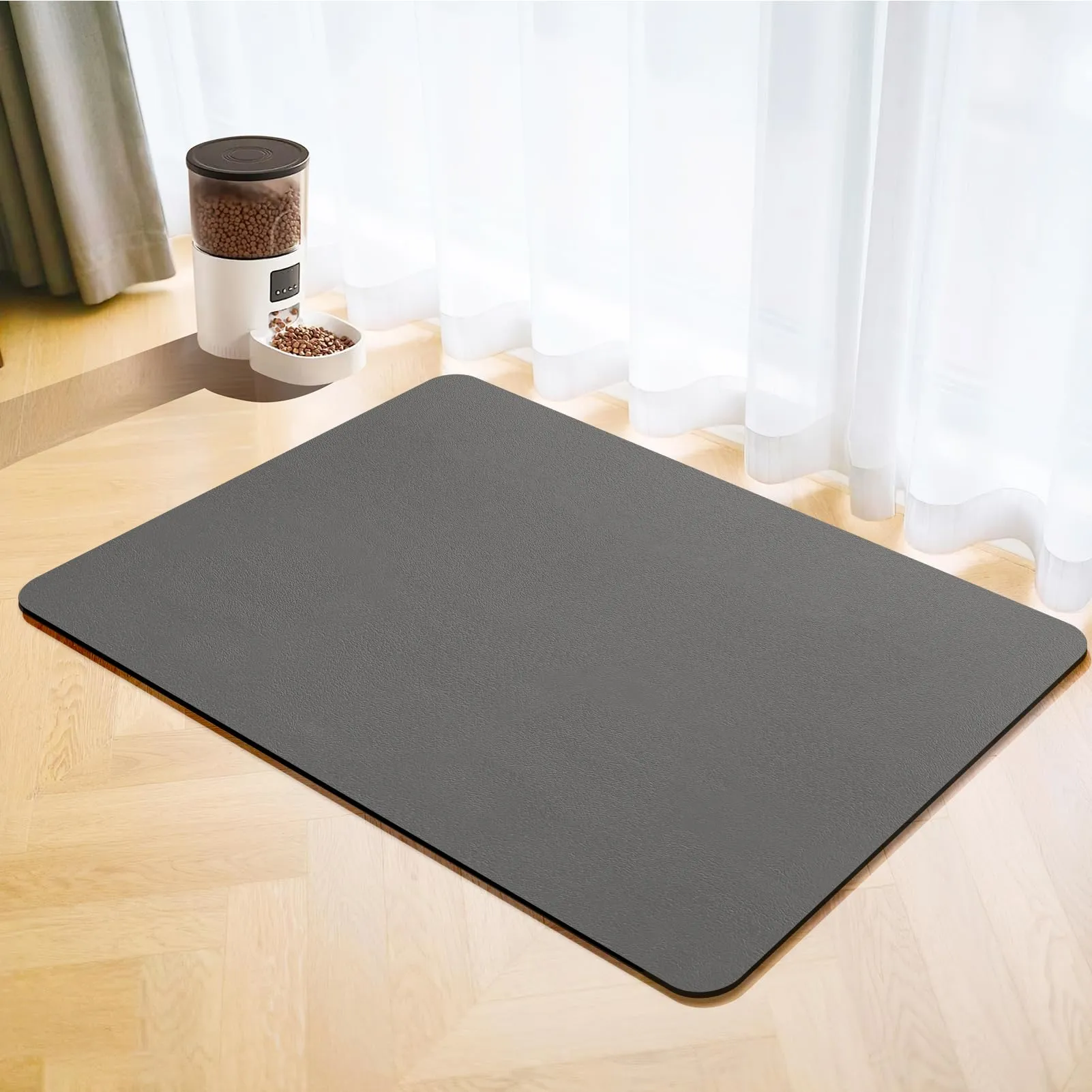 Tappetino Ciotola Cane,Super Assorbenti Tappetino Sottociotola Per Cani,Facile da Pulire Antiscivolo Tappetino Ciotole Gatto (Grigio scuro, 60x150cm) - immagine 1