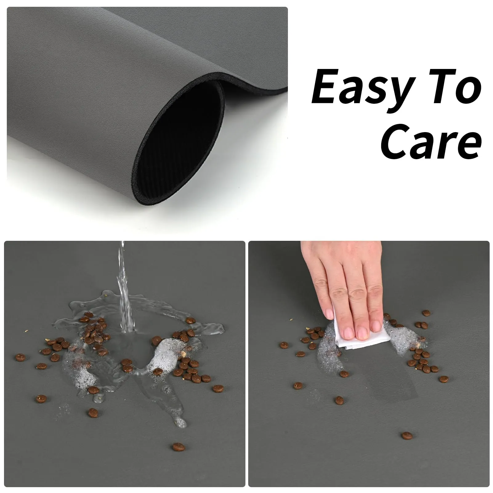 Tappetino Ciotola Cane,Super Assorbenti Tappetino Sottociotola Per Cani,Facile da Pulire Antiscivolo Tappetino Ciotole Gatto (Grigio scuro, 60x120cm) - immagine 5