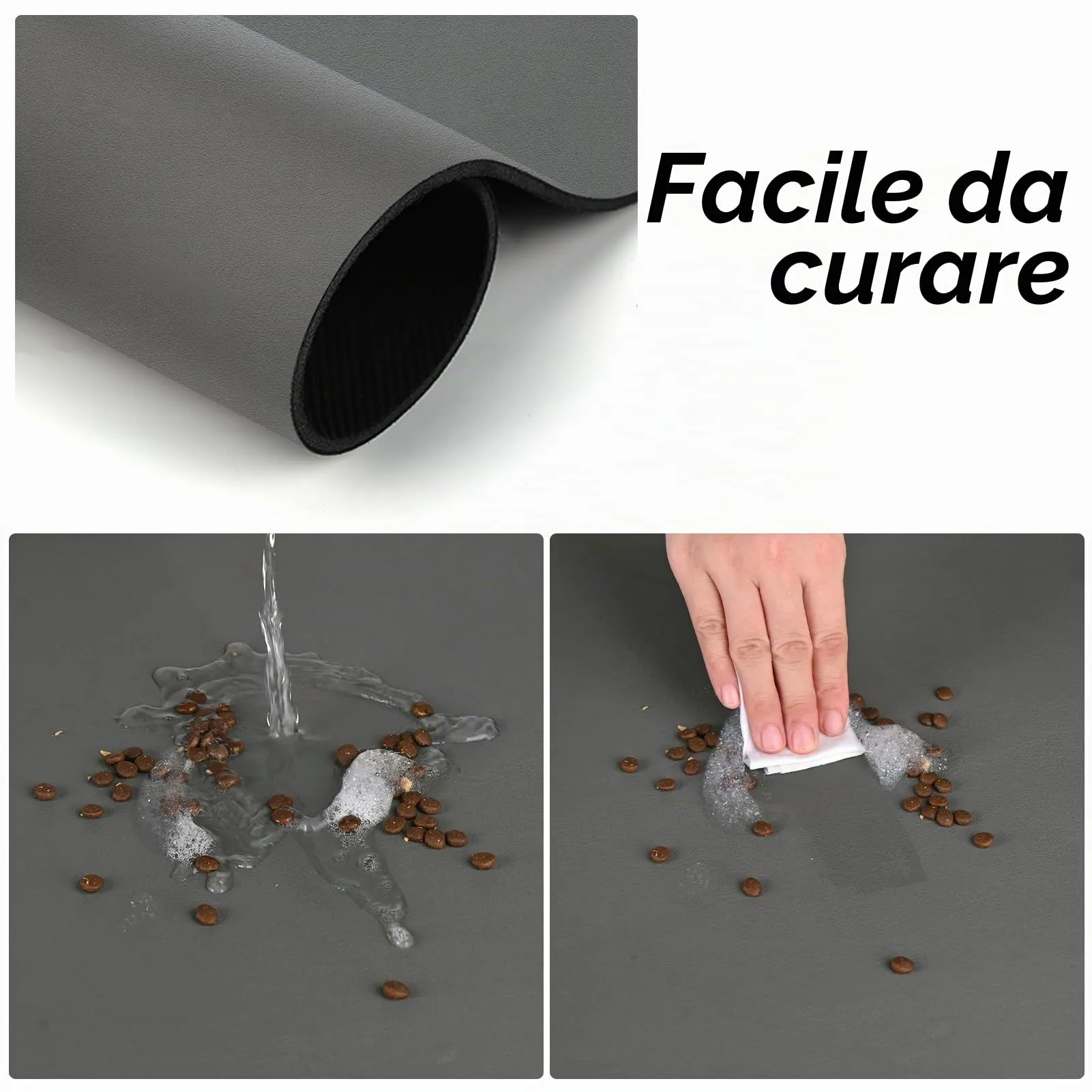 Tappetino Ciotola Cane,Super Assorbenti Tappetino Sottociotola Per Cani,Facile da Pulire Antiscivolo Tappetino Ciotole Gatto (Grigio scuro, 30x50cm) - immagine 5