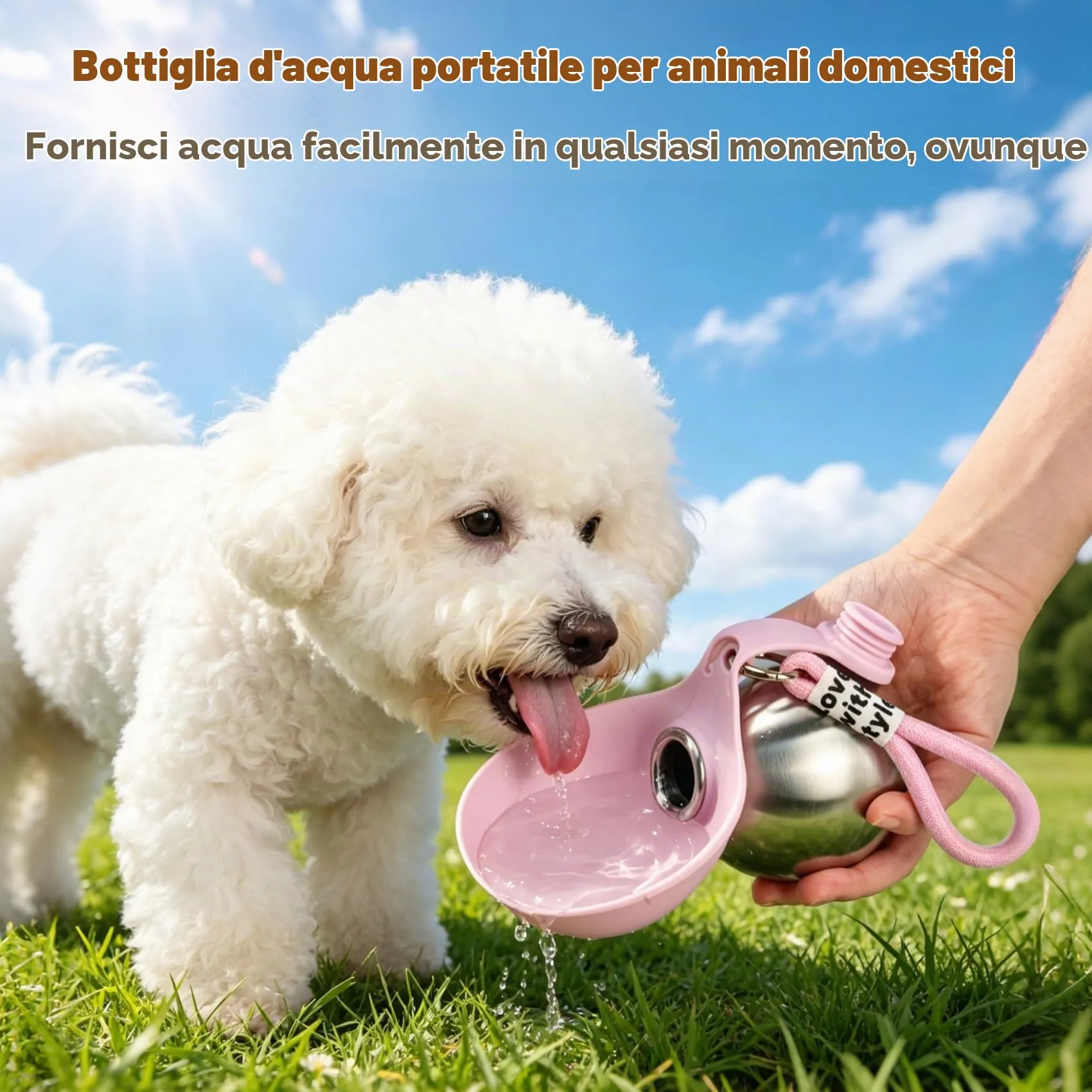LTFIOON Borraccia per Cani Portatile, 285ml Bottiglia in Acciaio Inox per Cani, Borraccia Anti-perdite con Ciotola Pieghevole in Silicone, Borraccia da Viaggio per Dog per Passeggiate, Viaggi - immagine 3