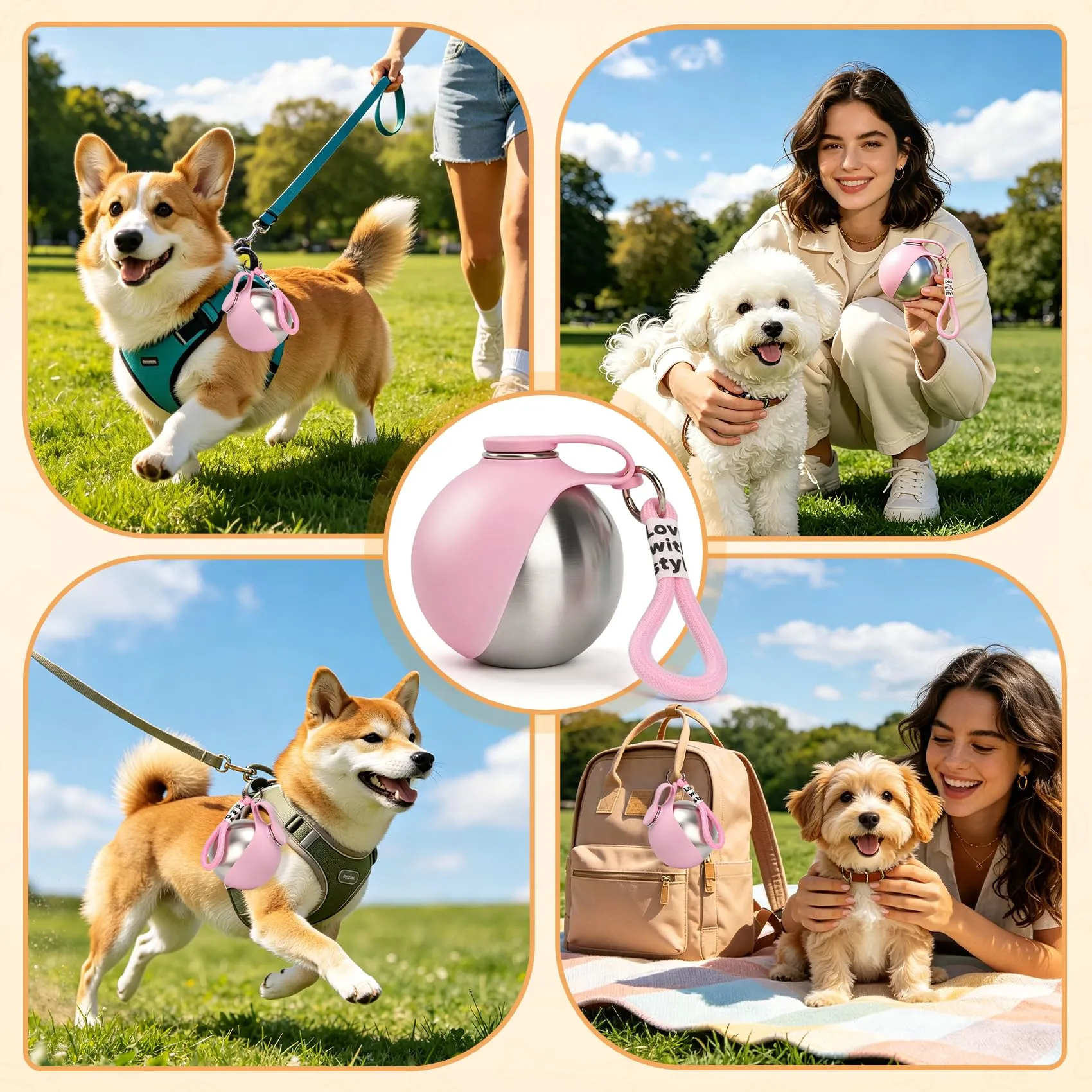 LTFIOON Borraccia per Cani Portatile, 285ml Bottiglia in Acciaio Inox per Cani, Borraccia Anti-perdite con Ciotola Pieghevole in Silicone, Borraccia da Viaggio per Dog per Passeggiate, Viaggi - immagine 7