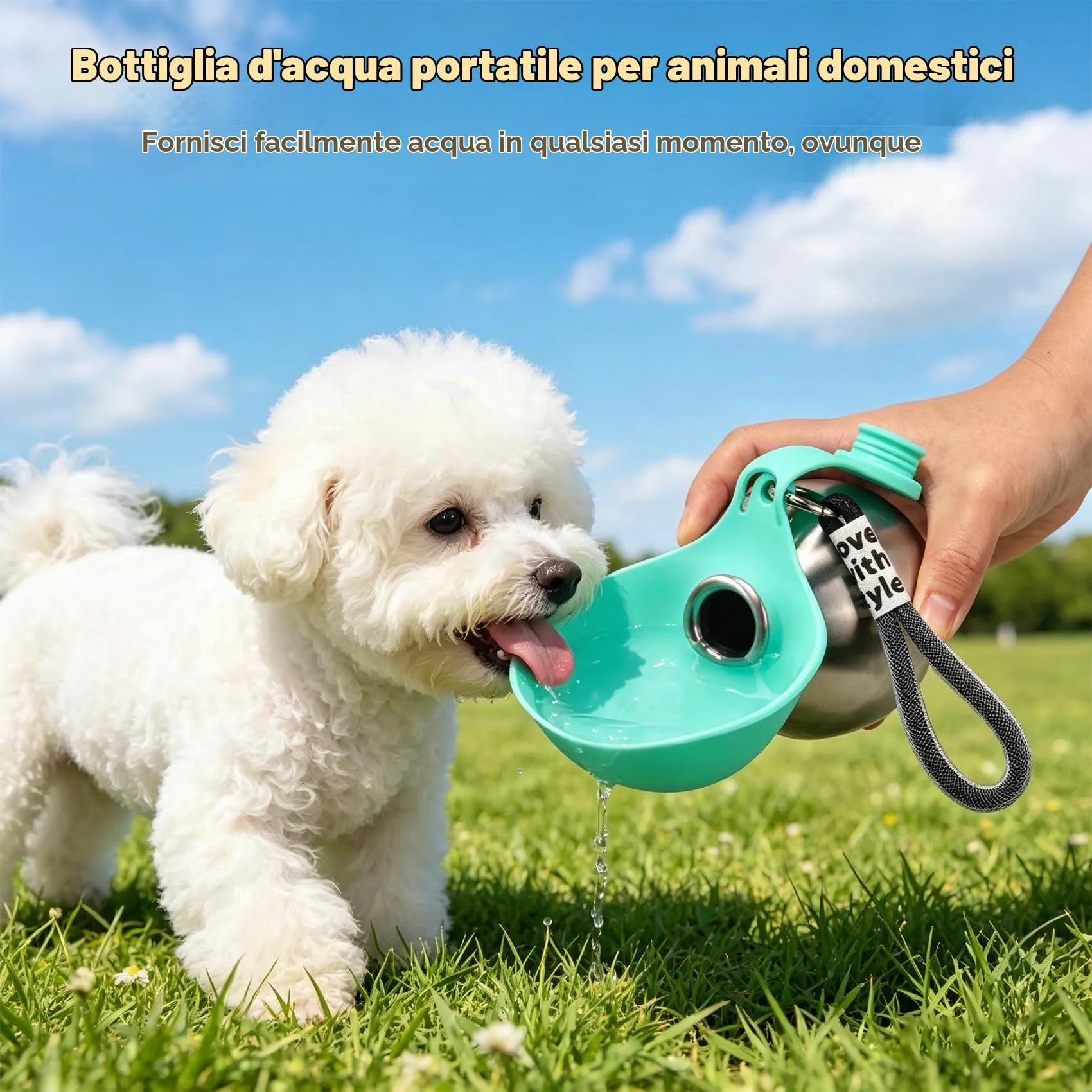 LTFIOON Borraccia per Cani Portatile, 285ml Bottiglia in Acciaio Inox per Cani, Borraccia Anti-perdite con Ciotola Pieghevole in Silicone, Borraccia da Viaggio per Dog per Passeggiate, Viaggi - immagine 3
