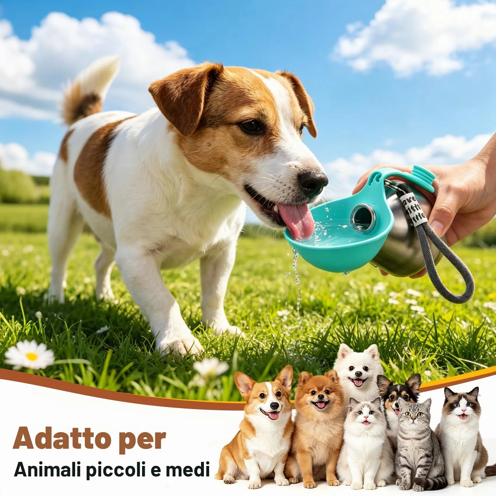 LTFIOON Borraccia per Cani Portatile, 285ml Bottiglia in Acciaio Inox per Cani, Borraccia Anti-perdite con Ciotola Pieghevole in Silicone, Borraccia da Viaggio per Dog per Passeggiate, Viaggi - immagine 6