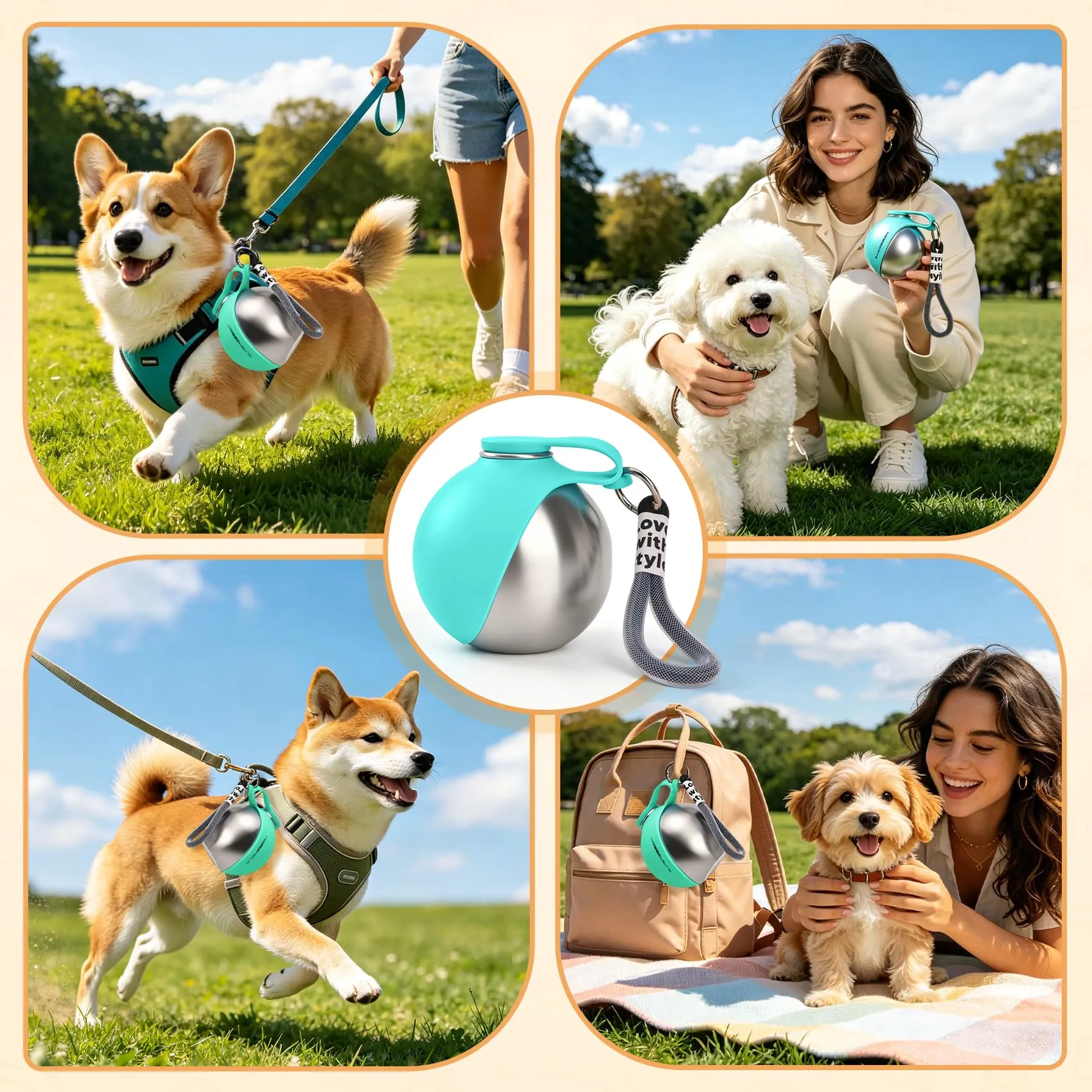 LTFIOON Borraccia per Cani Portatile, 285ml Bottiglia in Acciaio Inox per Cani, Borraccia Anti-perdite con Ciotola Pieghevole in Silicone, Borraccia da Viaggio per Dog per Passeggiate, Viaggi - immagine 7