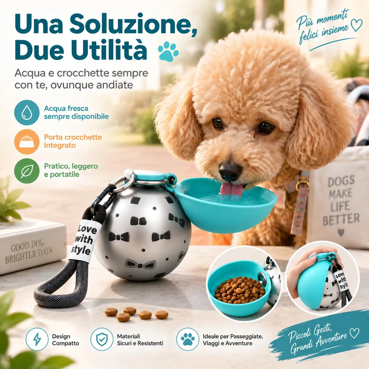 Trywise Borraccia per Cane Portatile - Distributore d'Acqua con Ciotola Pieghevole in Silicone, Anti-Goccia, 285 ml - Ideale per Passeggiate, Viaggi e Escursioni per Cani e Gatti (blu) - immagine 3