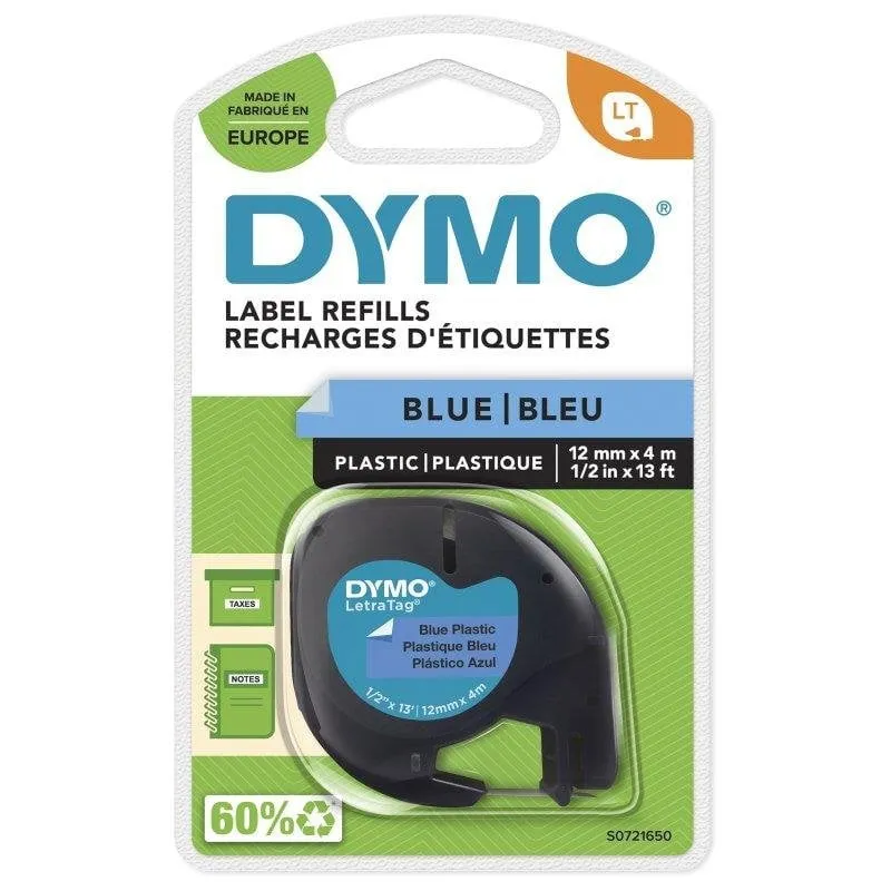 Nastro Dymo LetraTag 12 mm x 4 m Nero su Blu Poliestere - immagine 1