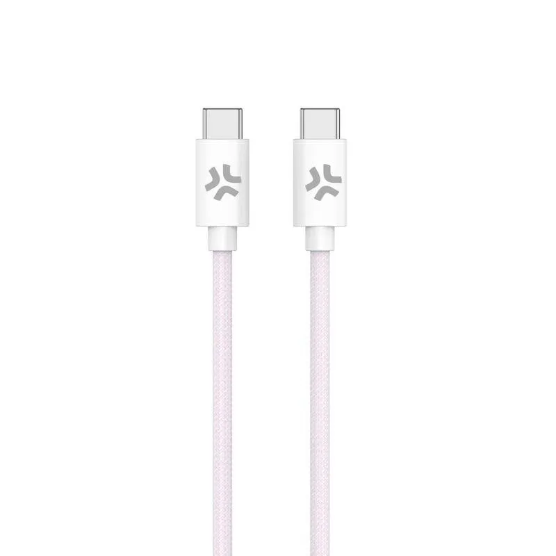 Cavo USB-C CELLY USBCUSBCCOTTPK 1,5 m tessuto intrecciato rosa bianco - immagine 1