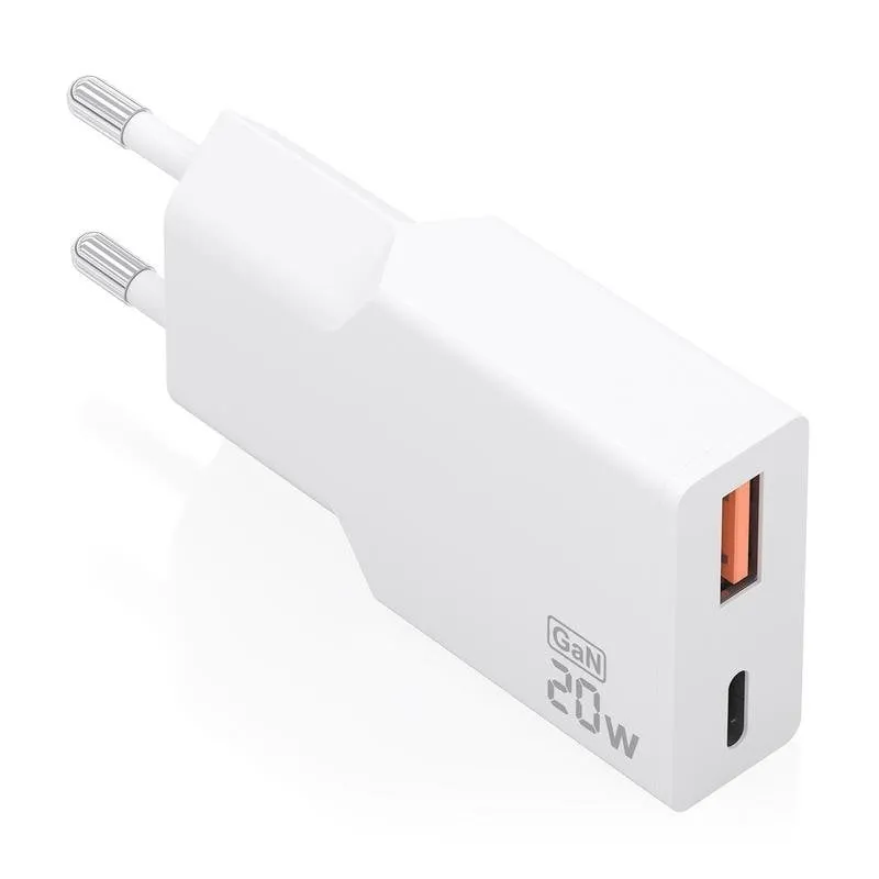 Caricatore Aisens Ultra Sottile GaN 20W USB-C PD3.0 QC4.0 USB-A QC3.0 Bianco - immagine 1