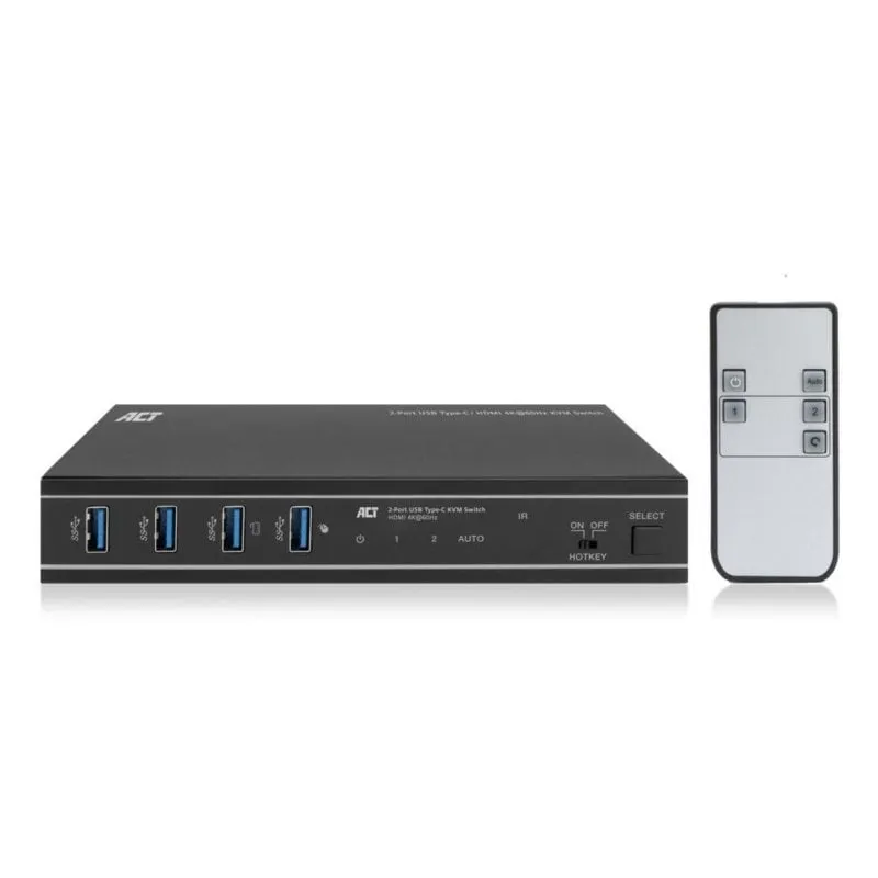 Switch KVM ACT AC7922 USB-C HDMI 4K 2 porte 100W IR - immagine 1