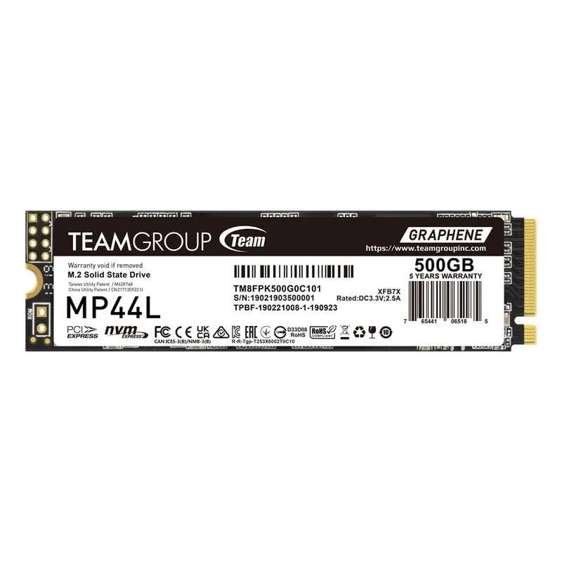 Disco Duro Team Group MP44L 500GB M.2 PCIe 4.0 NVMe 5000MB/s + Dissipatore Grafene - immagine 1