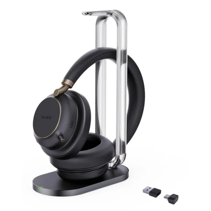 Auricolari Yealink BH76 Plus wireless Bluetooth con Cancellazione Ibrida del Rumore, Microfono Boom e Base di Ricarica Neri - immagine 1