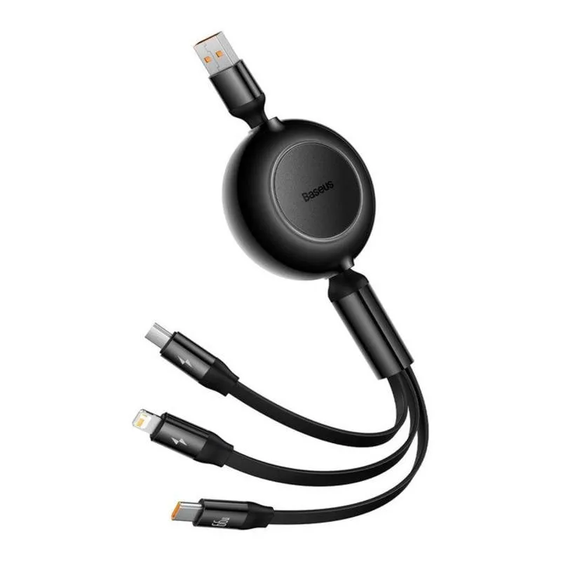 Cavo Baseus Bright Mirror 2 USB 3 in 1 Retrattile 66W Nero - immagine 1