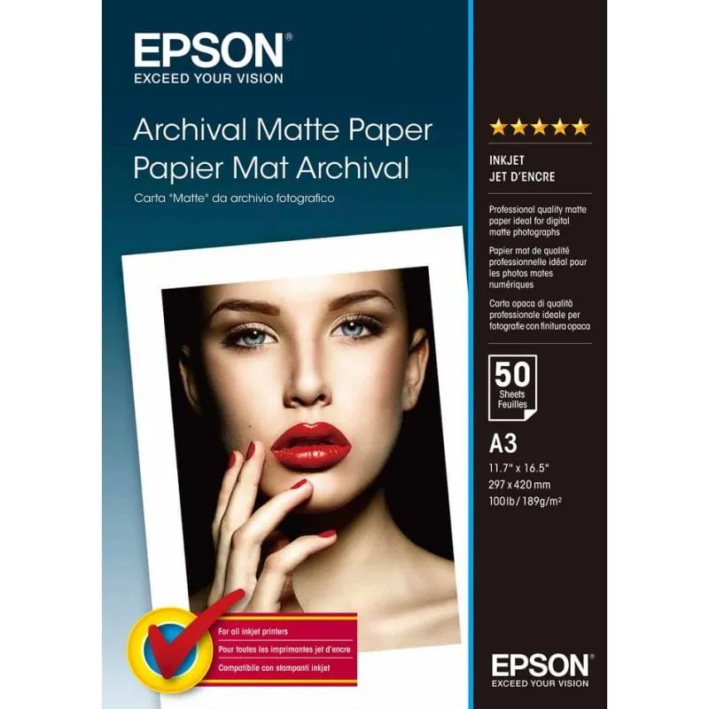 Carta fotografica Epson Archival Matte Paper A3 189 g/m² 50 fogli opaca - immagine 1