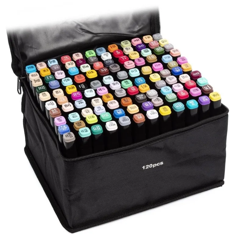 Set Rotulatore 120 Colori Doppia Punta Fine 1mm Larga 6mm Astuccio - immagine 1